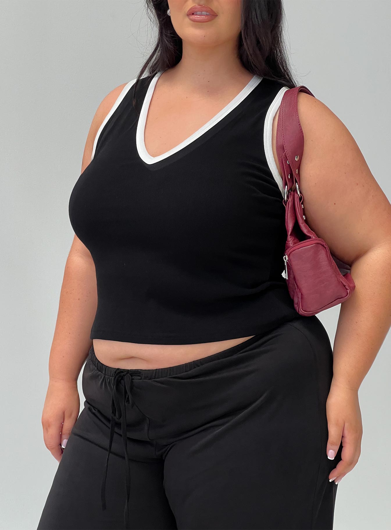 Baseline V Neck Rib Tank Top Black  White Curve