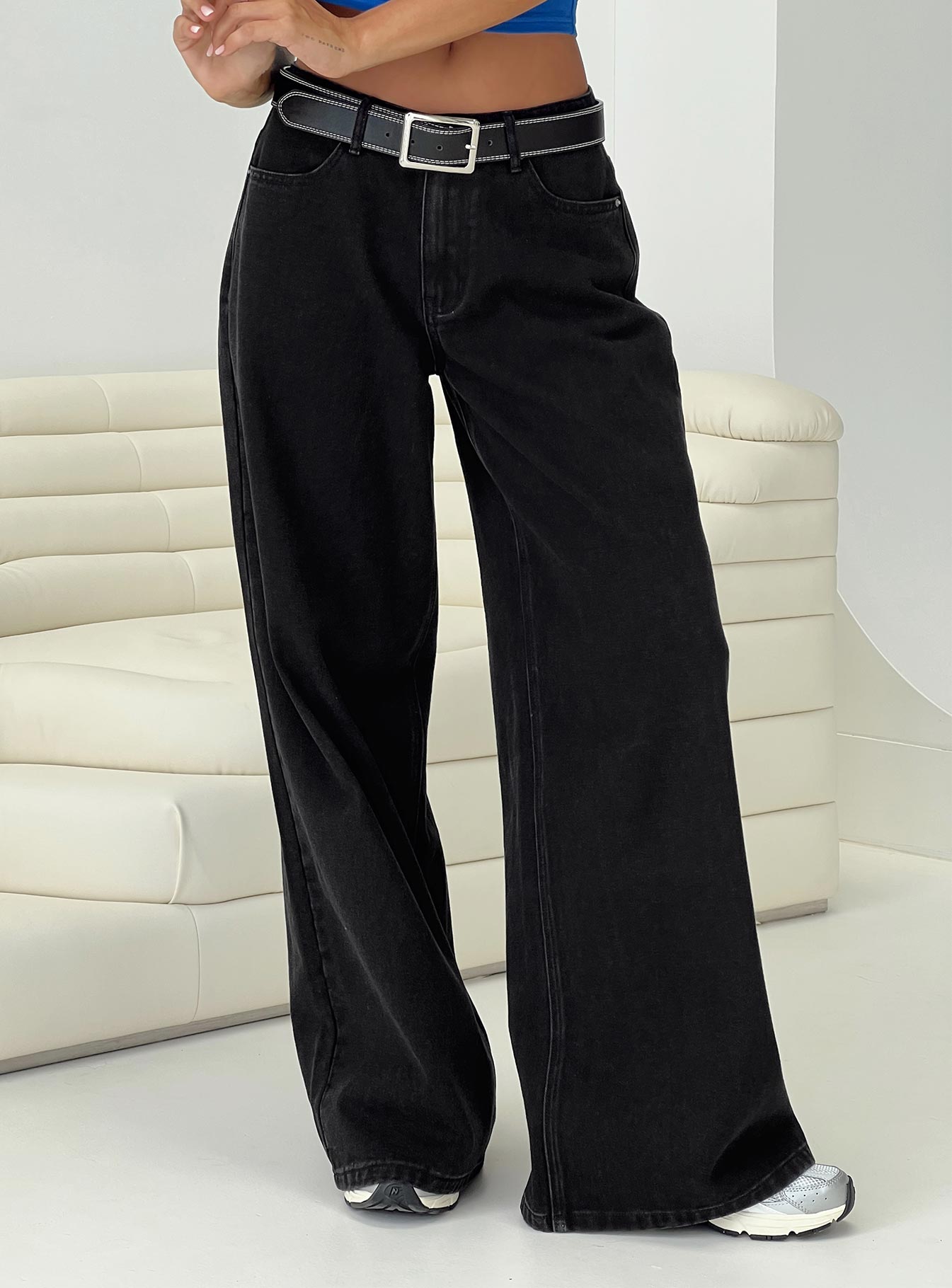 Naylor Mid Rise Wide Leg Jeans Washed Black Denim - Image 7