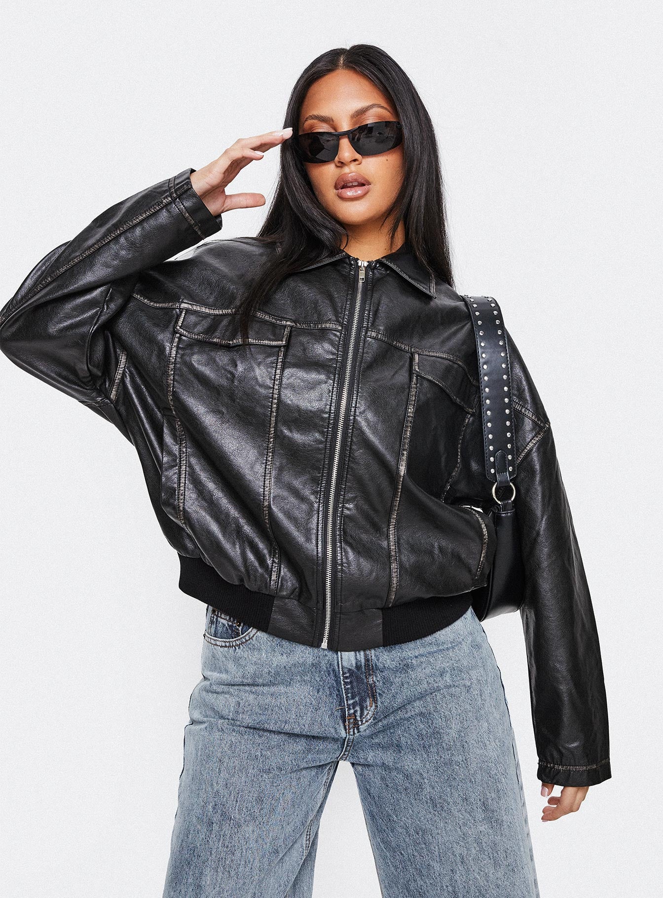 Tanza Faux Leather Jacket Washed Black - Image 2