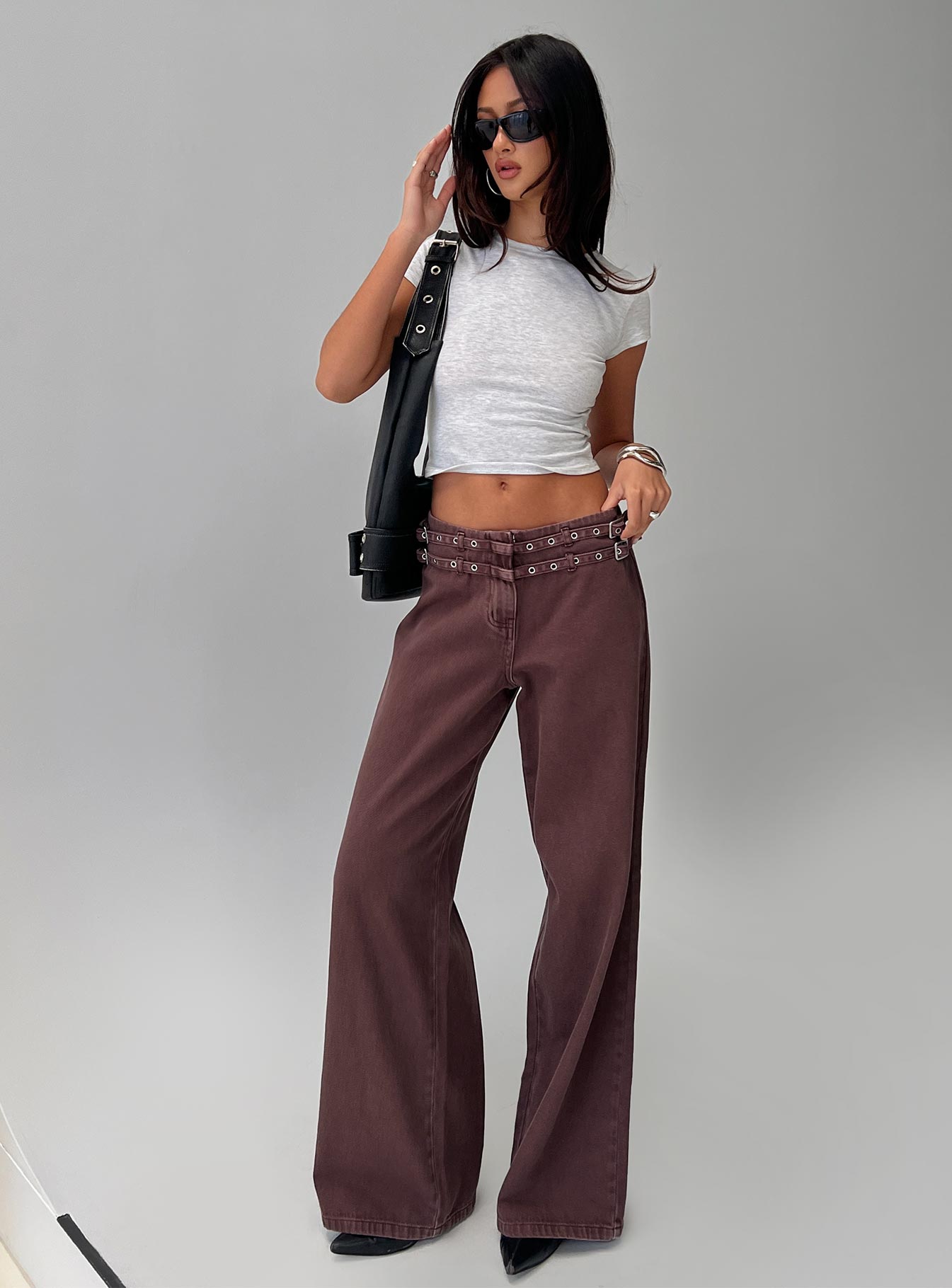 Baccarat Mid Rise Wide Leg Belted Pant Chocolate - Image 2