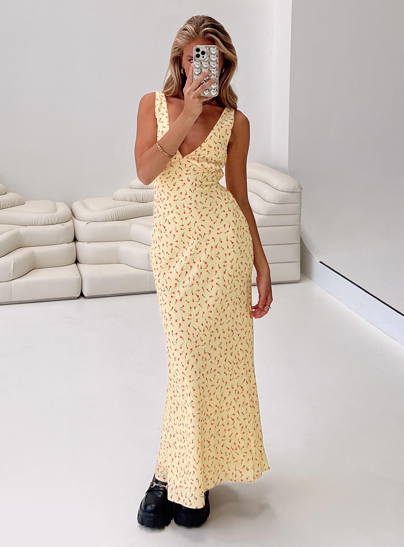 Nellie Maxi Dress Yellow  Red Floral