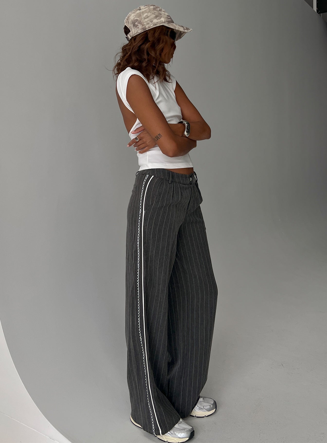 Knowla Pleated Trouser Pant Grey Pinstripe