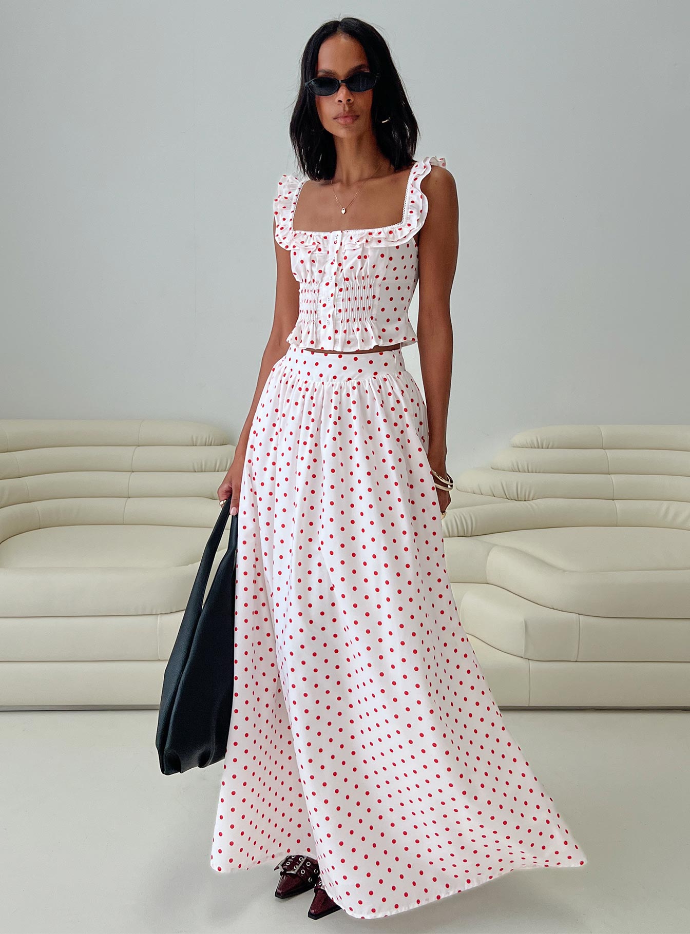 Valerio Maxi Skirt White  Red