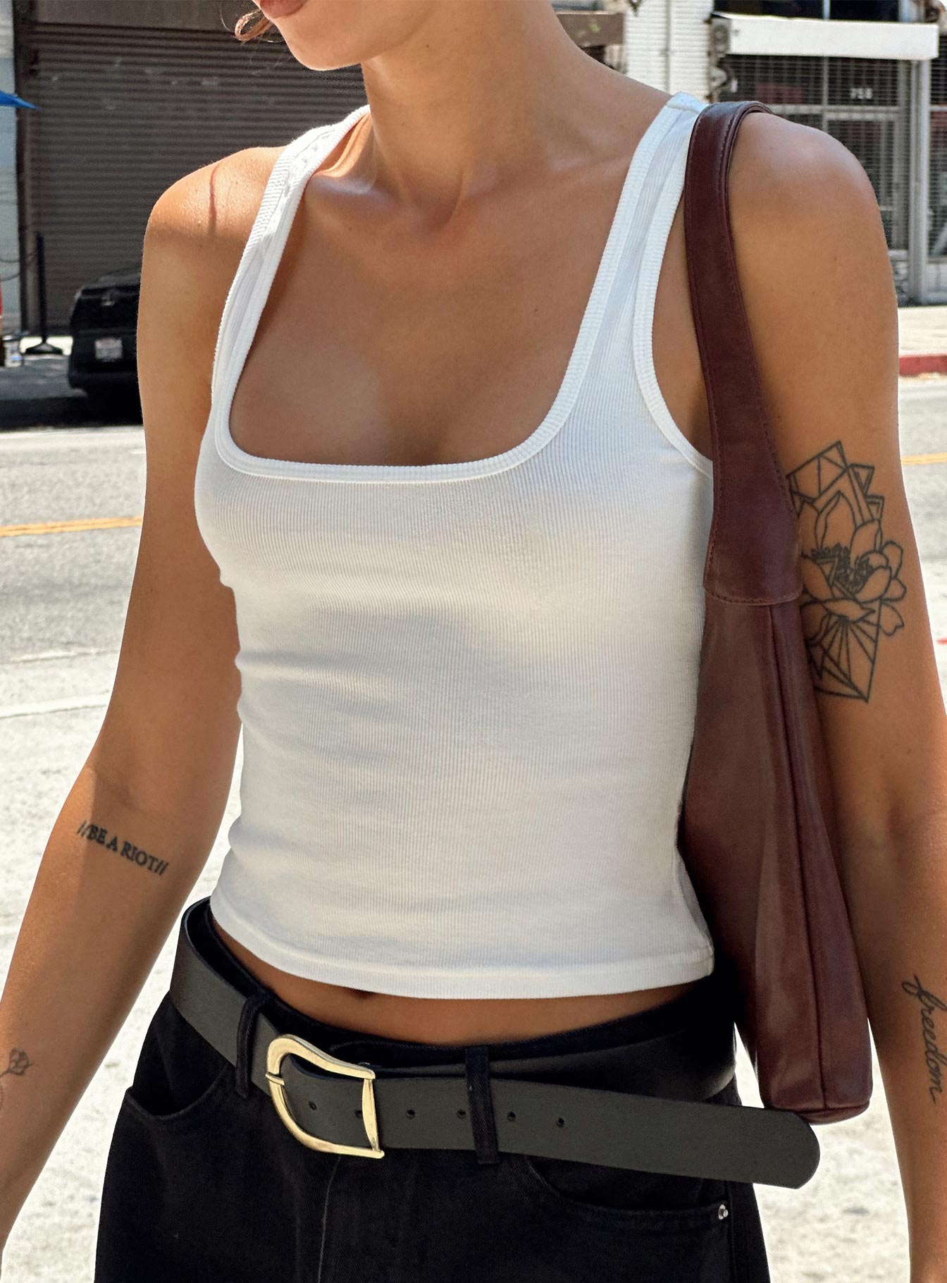 Baseline Square Neck Rib Tank Top White - Image 12