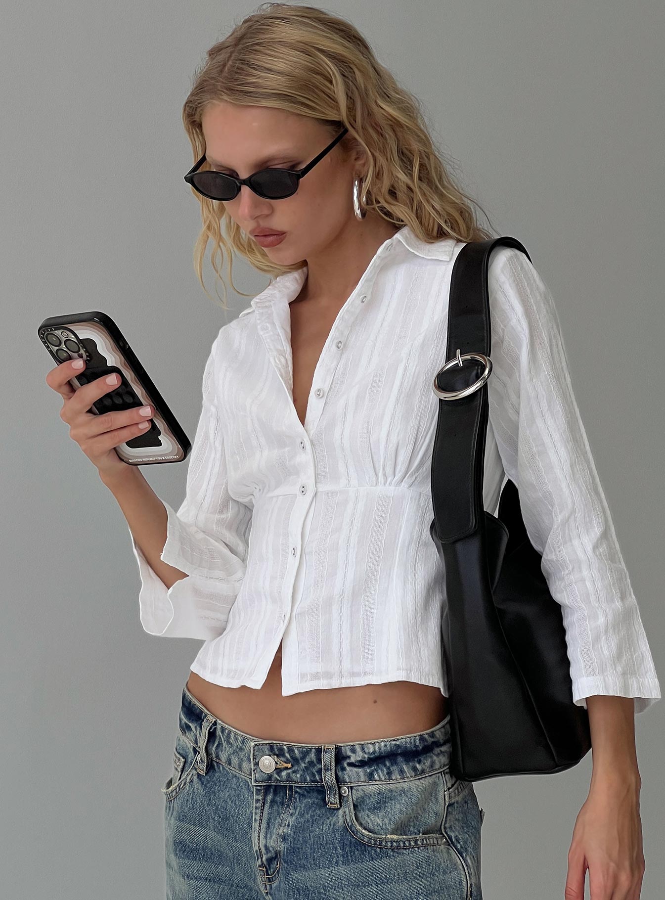 Taelynn 34 Sleeve Button Up Shirt White