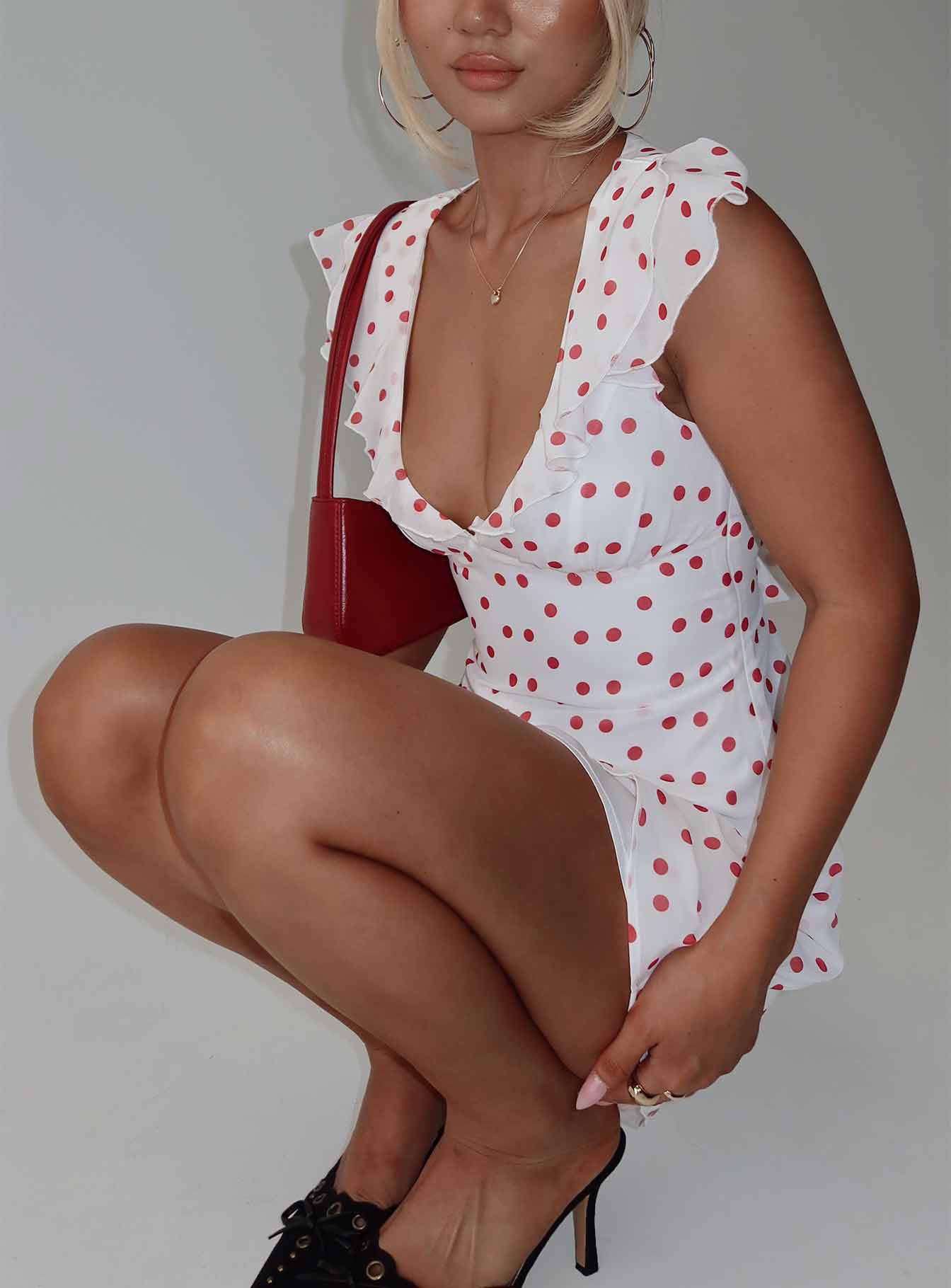 I Guess So Mini Dress White  Burgundy