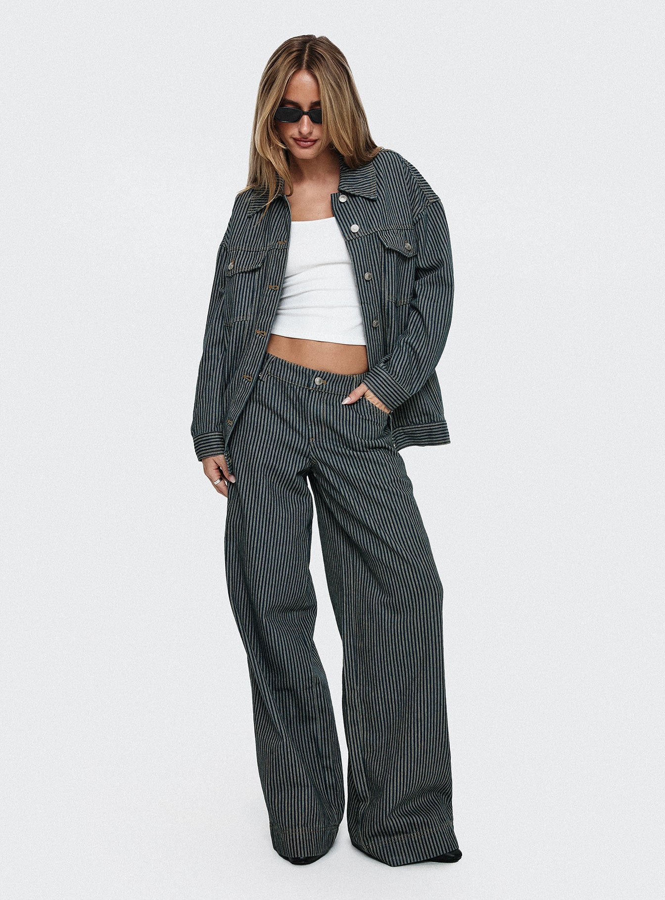 Actually Invested Low Rise Pants Denim Stripe - Image 2