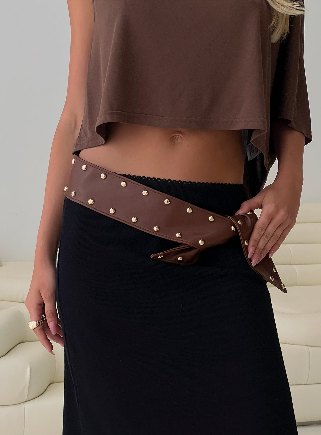 City Of Dreams Faux Leather Belt Brown  Gold