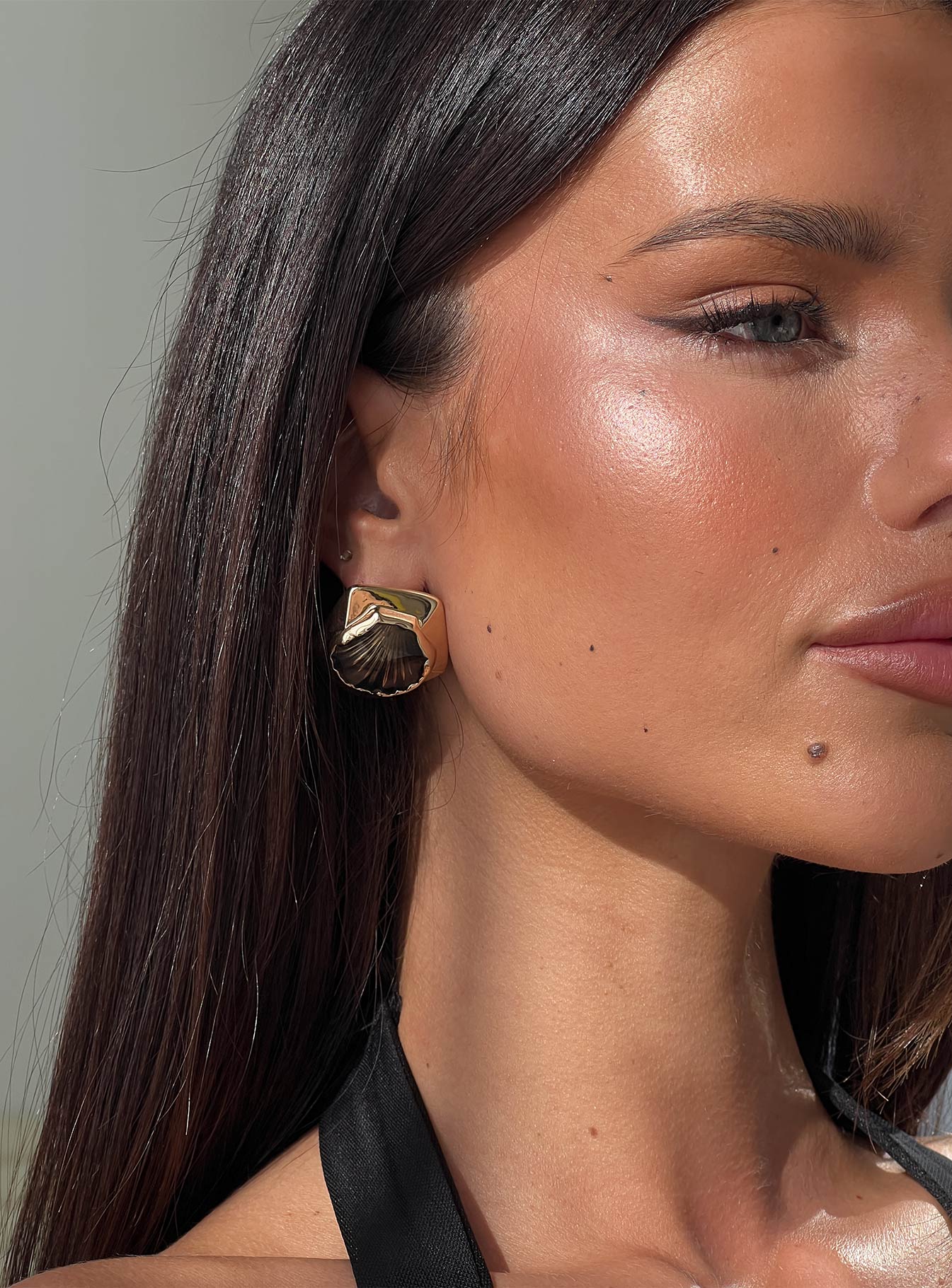 For The Thrill Shell Earrings Gold  Brown
