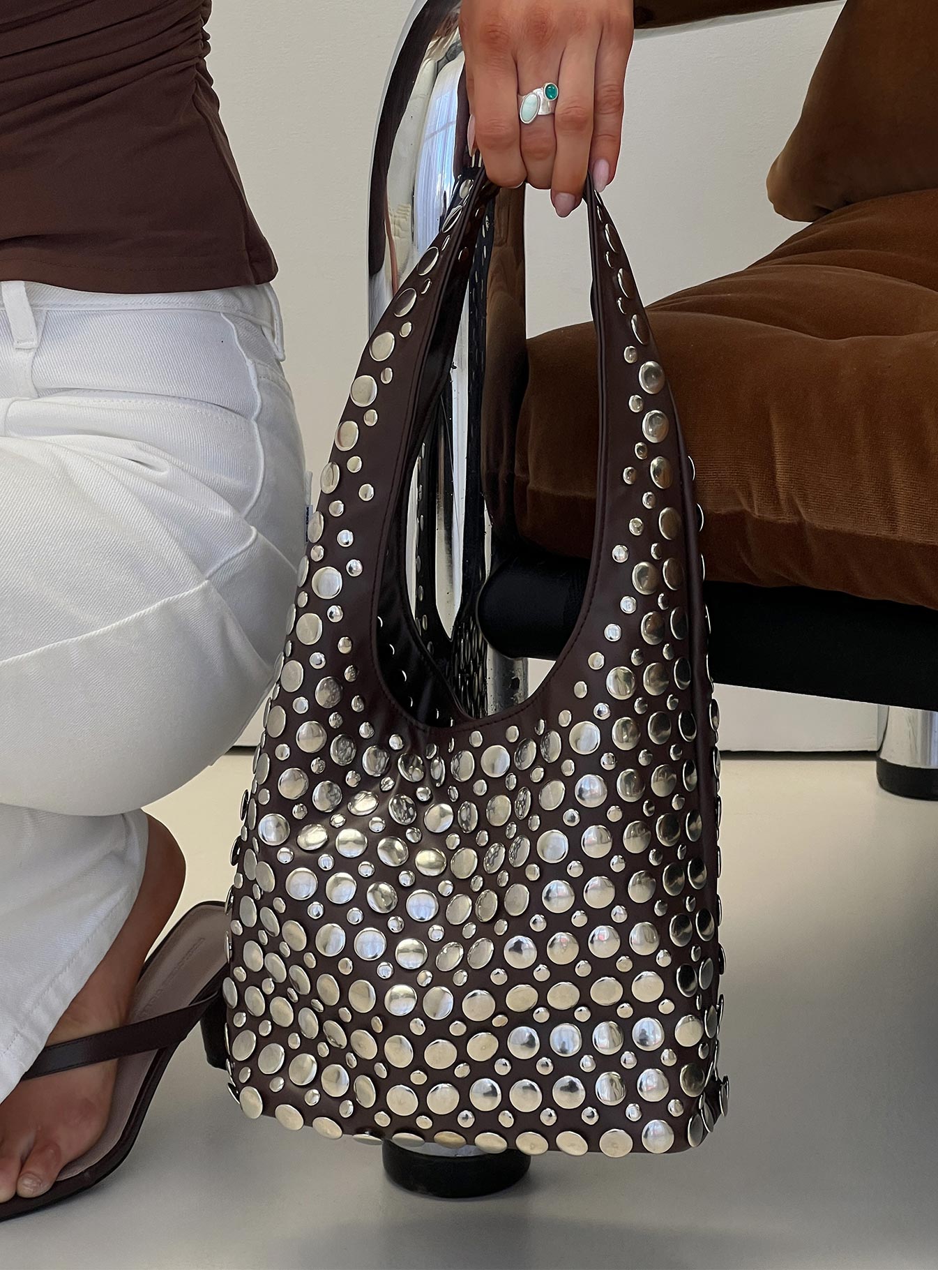 In The Crowd Shoulder Bag Brown Silver - Image 6