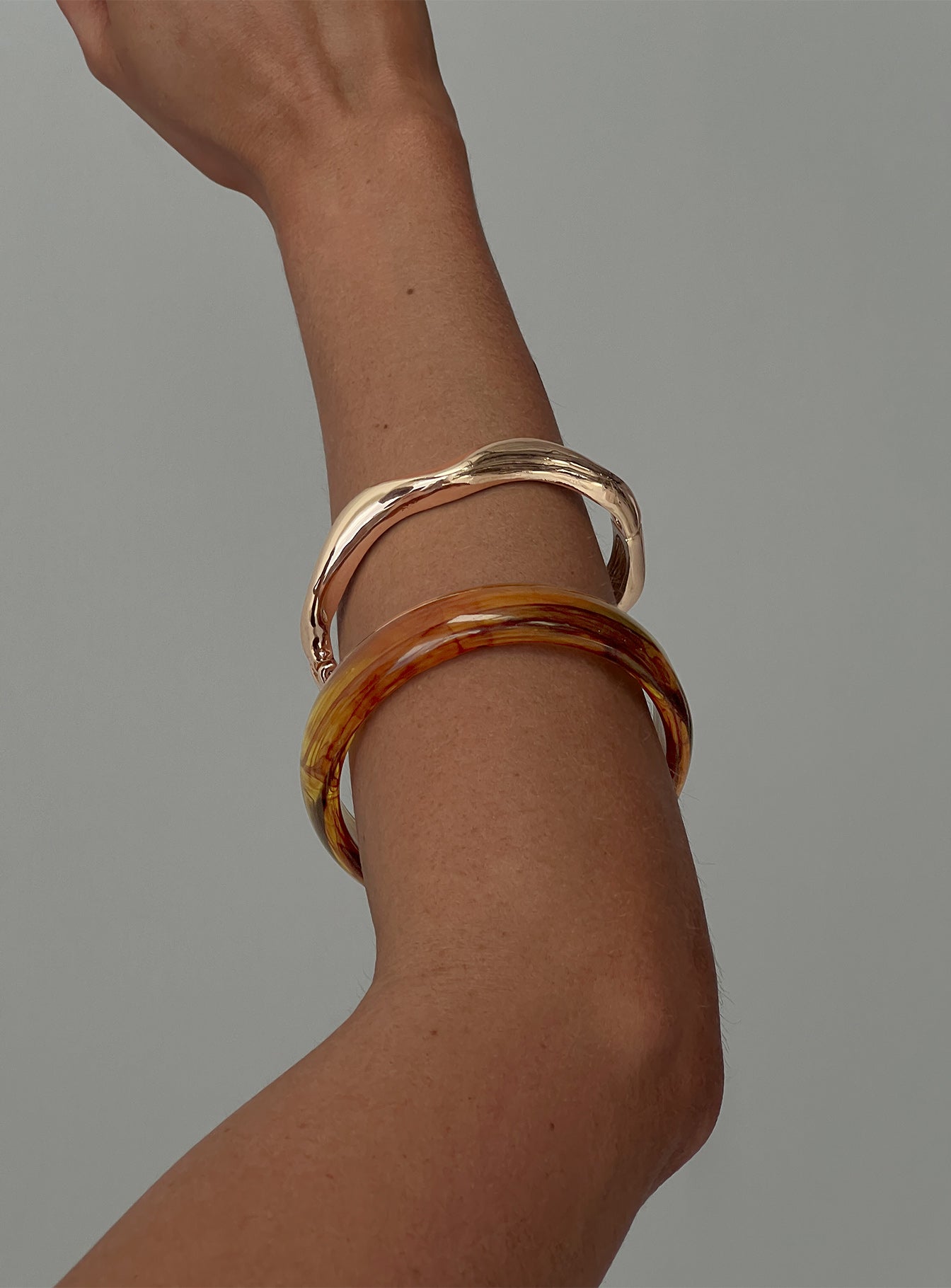 Want Your Love Resin Cuff Set Gold  Brown