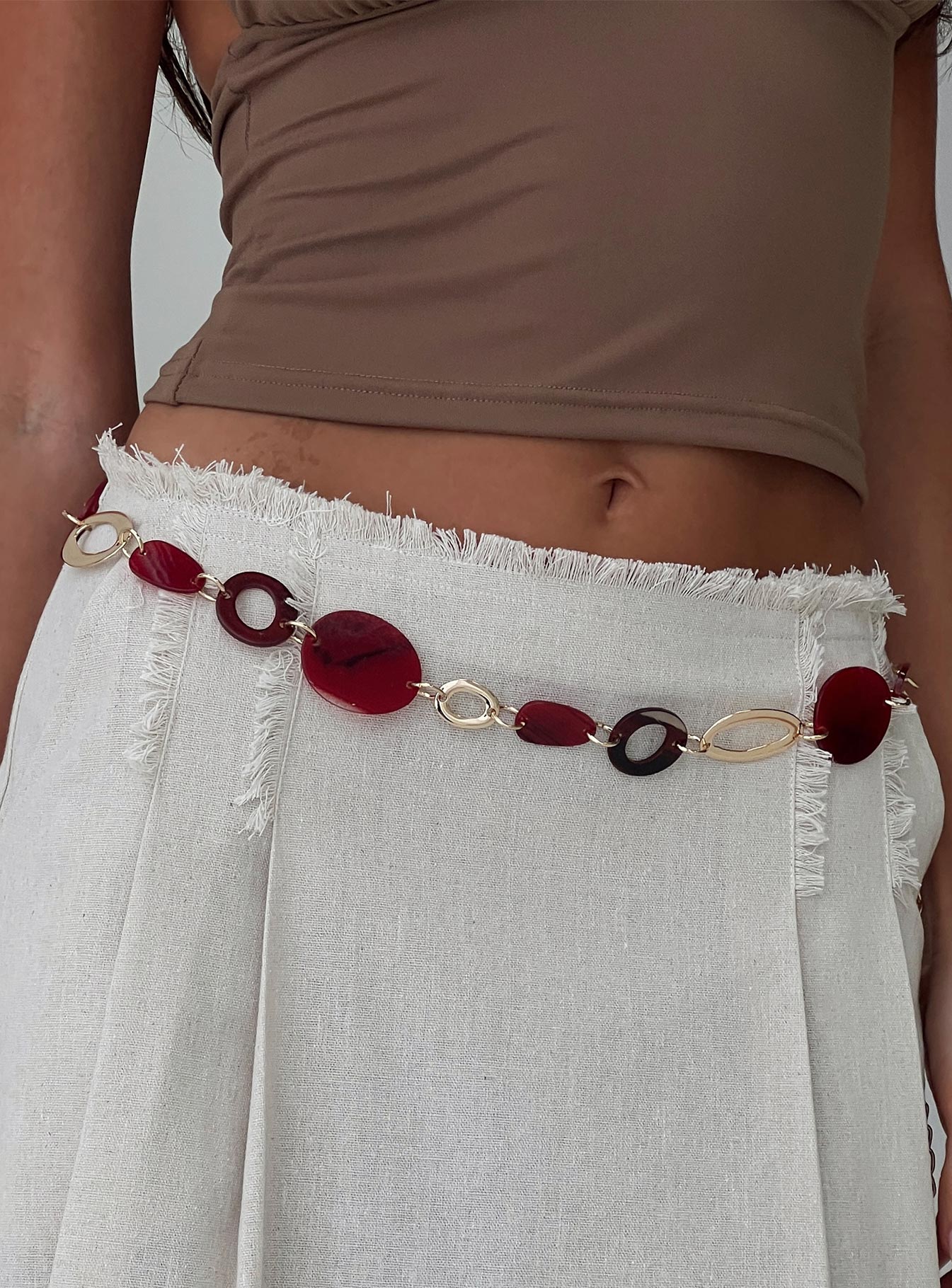 Felon Beaded Chain Belt Gold  Red