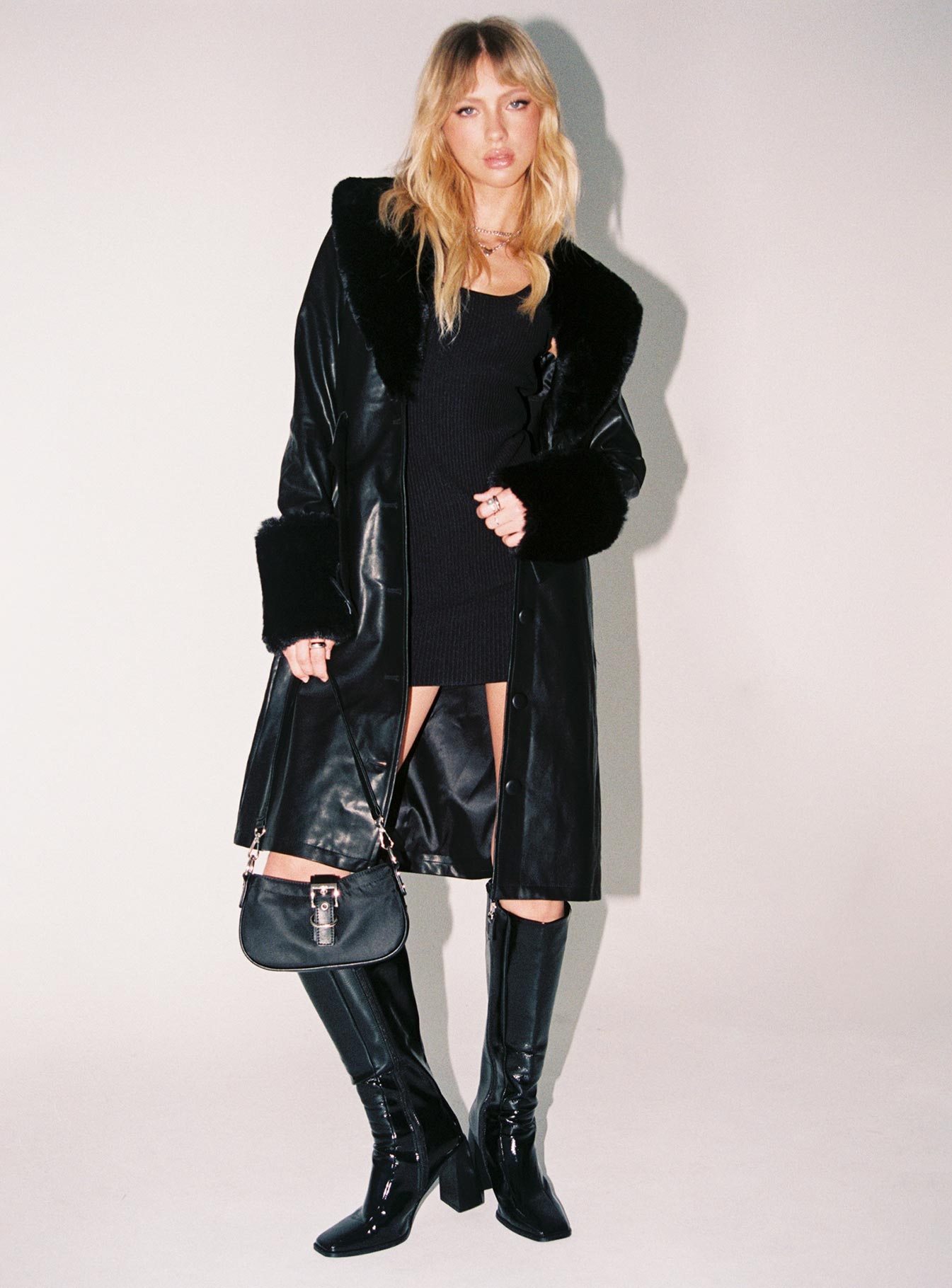 Brooklyn Faux Leather Long Coat Black - Image 12