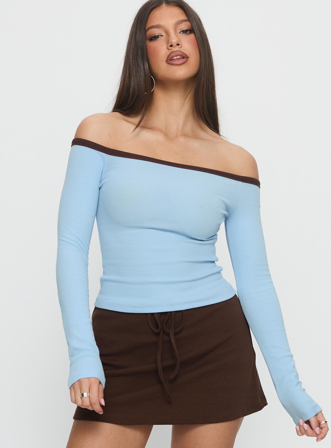 Baseline Off Shoulder Top Blue Brown - Image 2