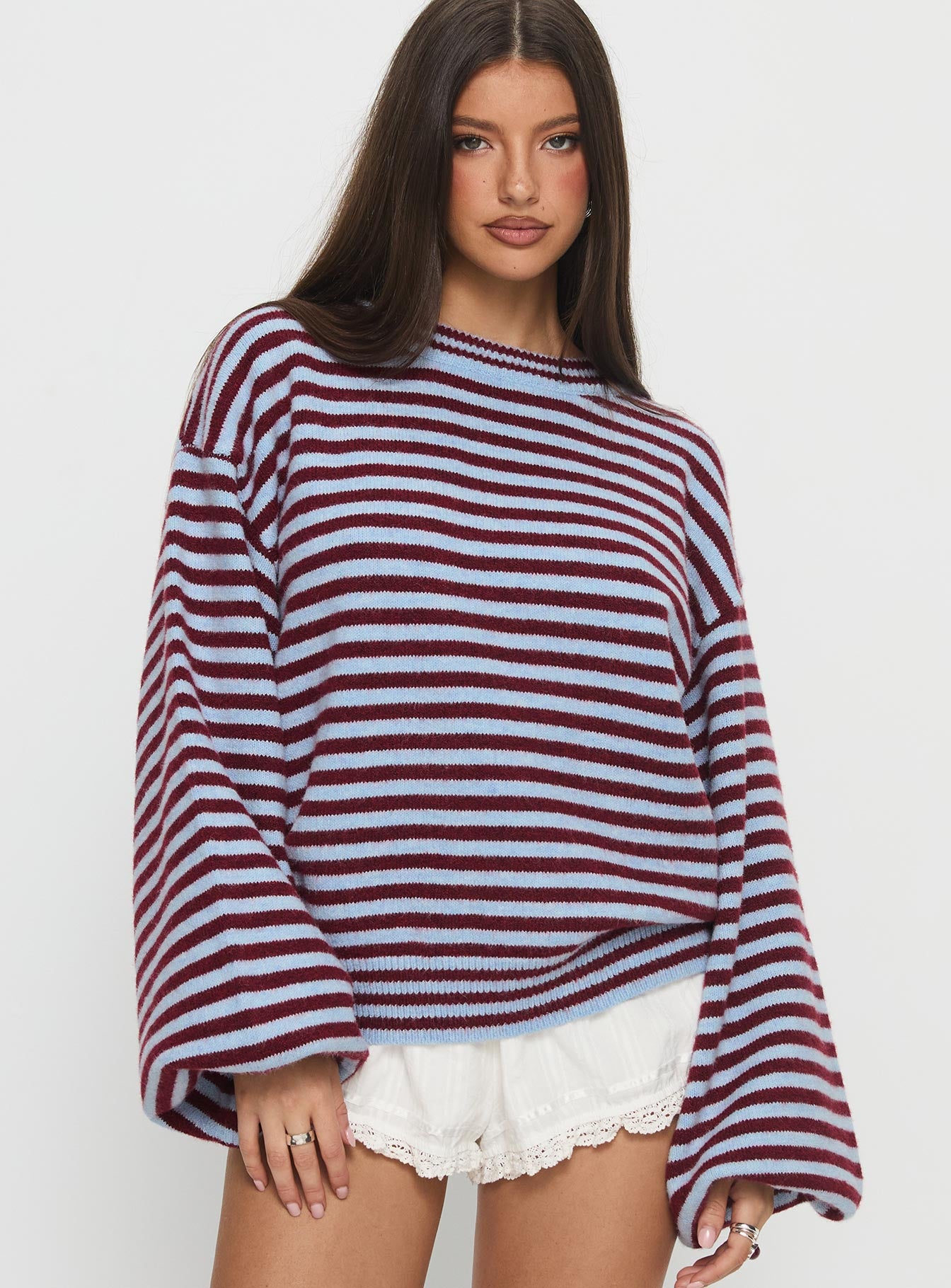 Winter Stroll Knit Sweater Blue Stripe - Image 2