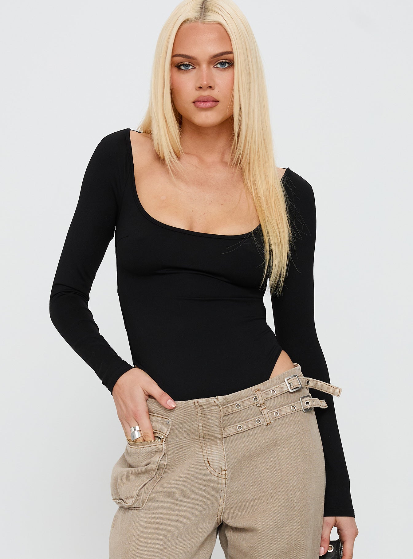 All Tied Up Long Sleeve Bodysuit Black - Image 2