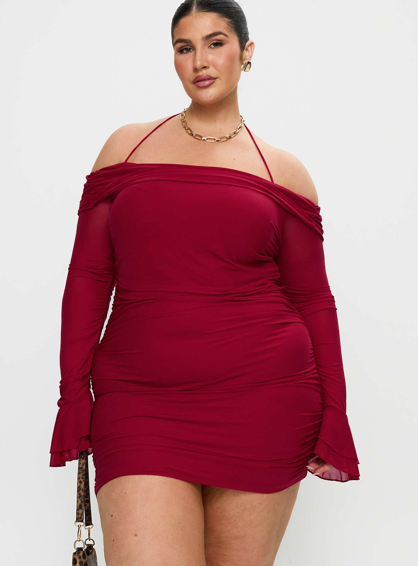 Taylon Off Shoulder Long Sleeve Mini Dress Red Curve - Image 2