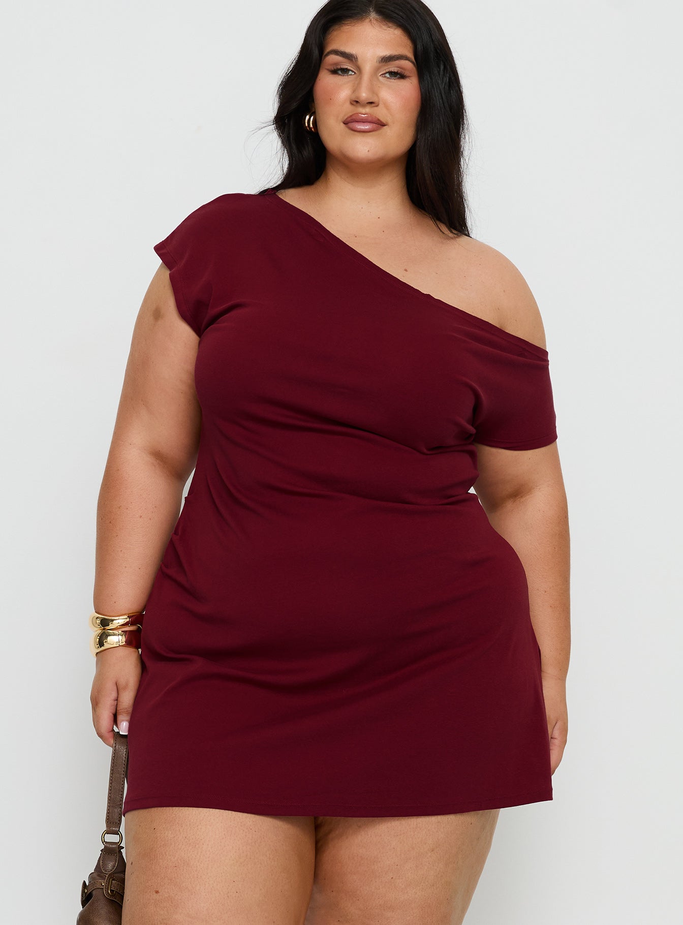 Prestige One Shoulder Mini Dress Burgundy Curve - Image 2