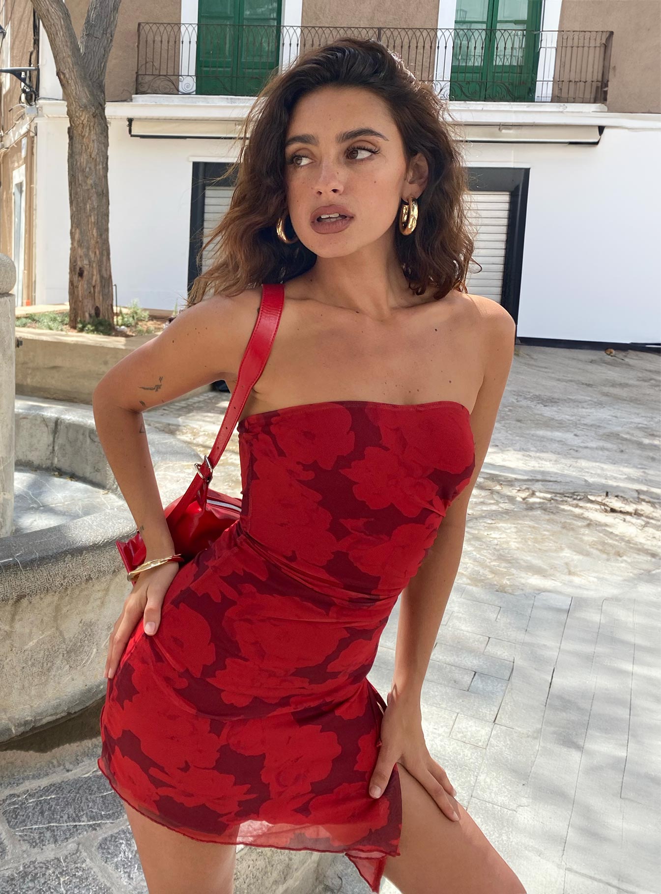 Donelli Mini Dress Burgundy Red Floral - Image 8