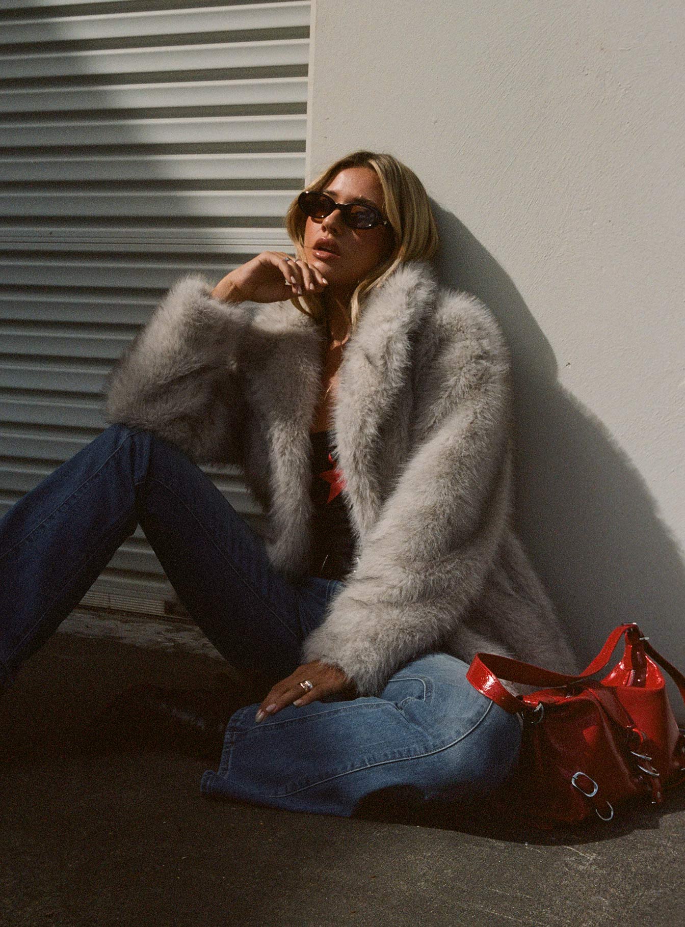Clova Faux Fur Coat Grey - Image 3