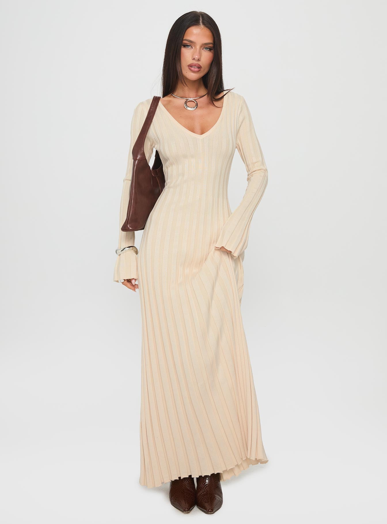Gratuita Long Sleeve Rib Maxi Dress Cream - Image 2