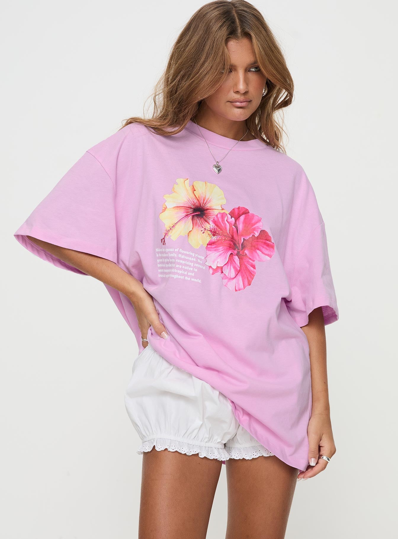 Hibiscus Haven Oversized Tee Pink - Image 2
