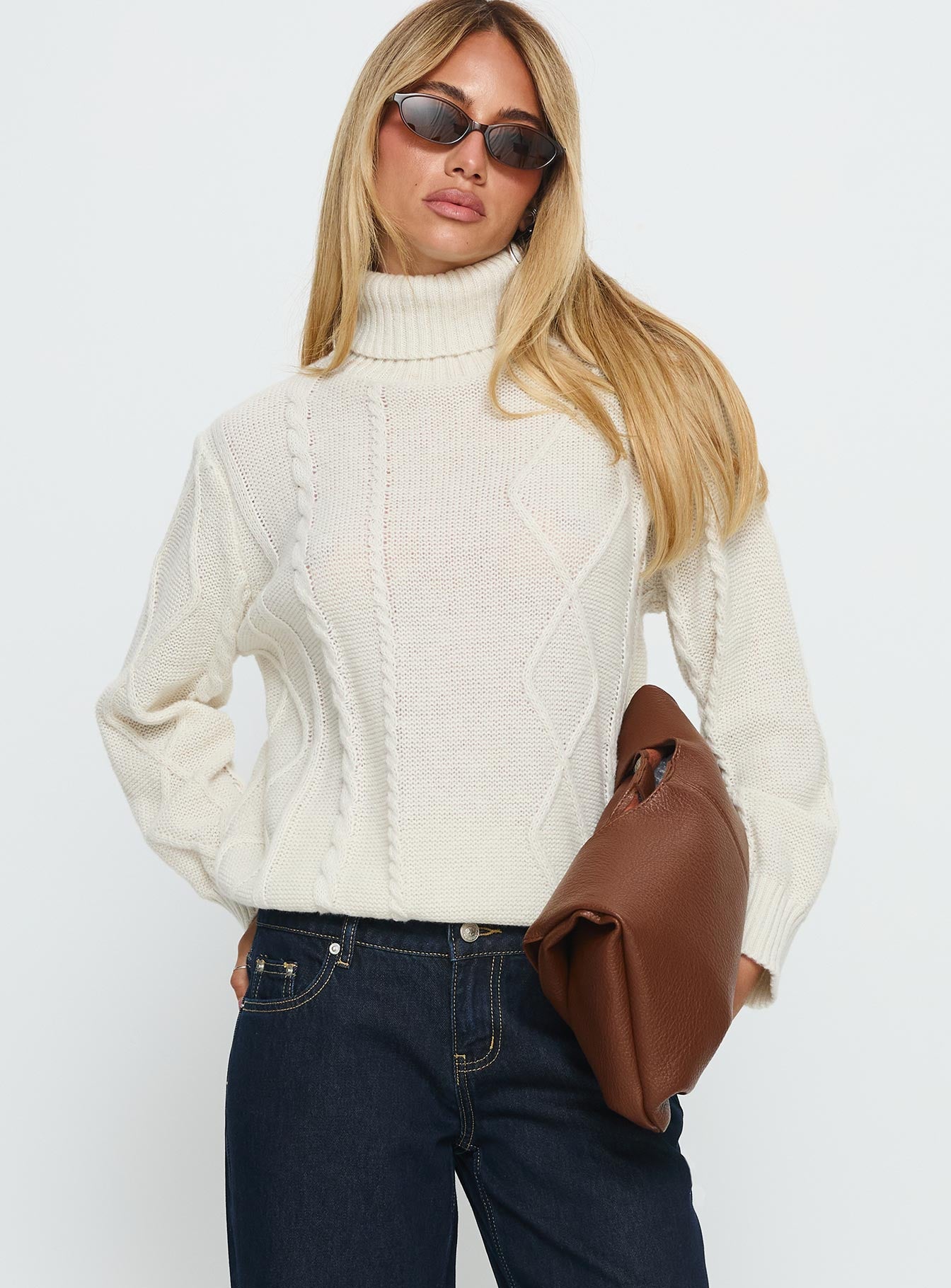 Tarynne Cable Knit Turtle Neck Sweater Beige - Image 2