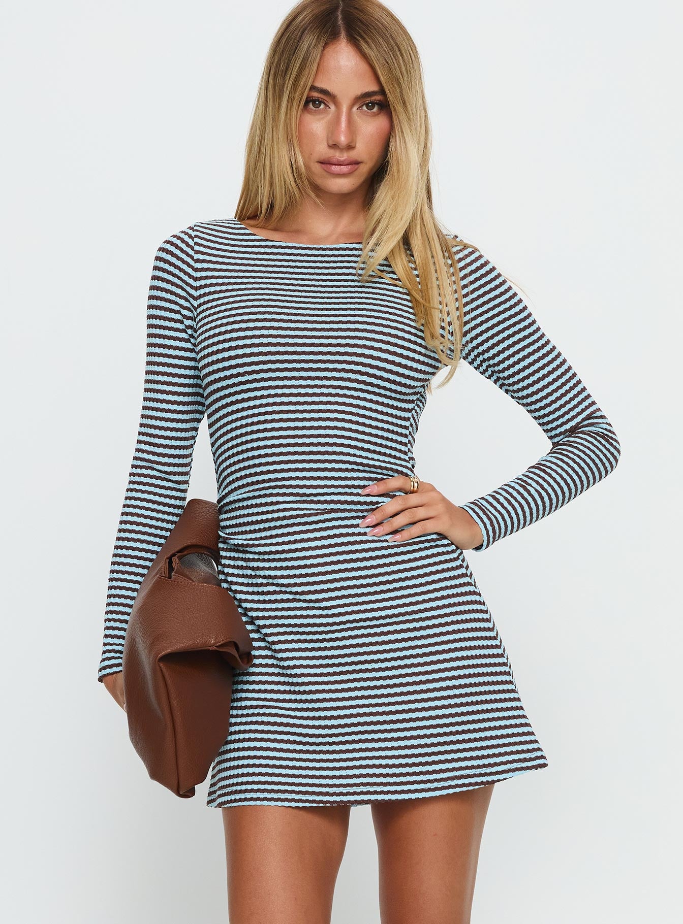 Carnella Long Sleeve Mini Dress Blue Stripe - Image 2
