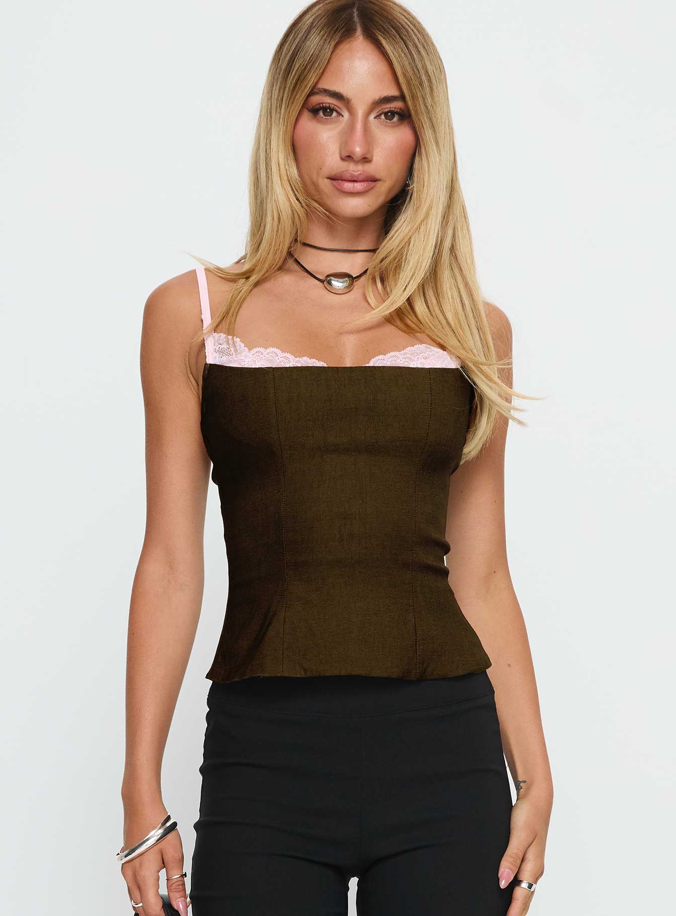 Renaissance Corset Lace Top Olive Pink - Image 2