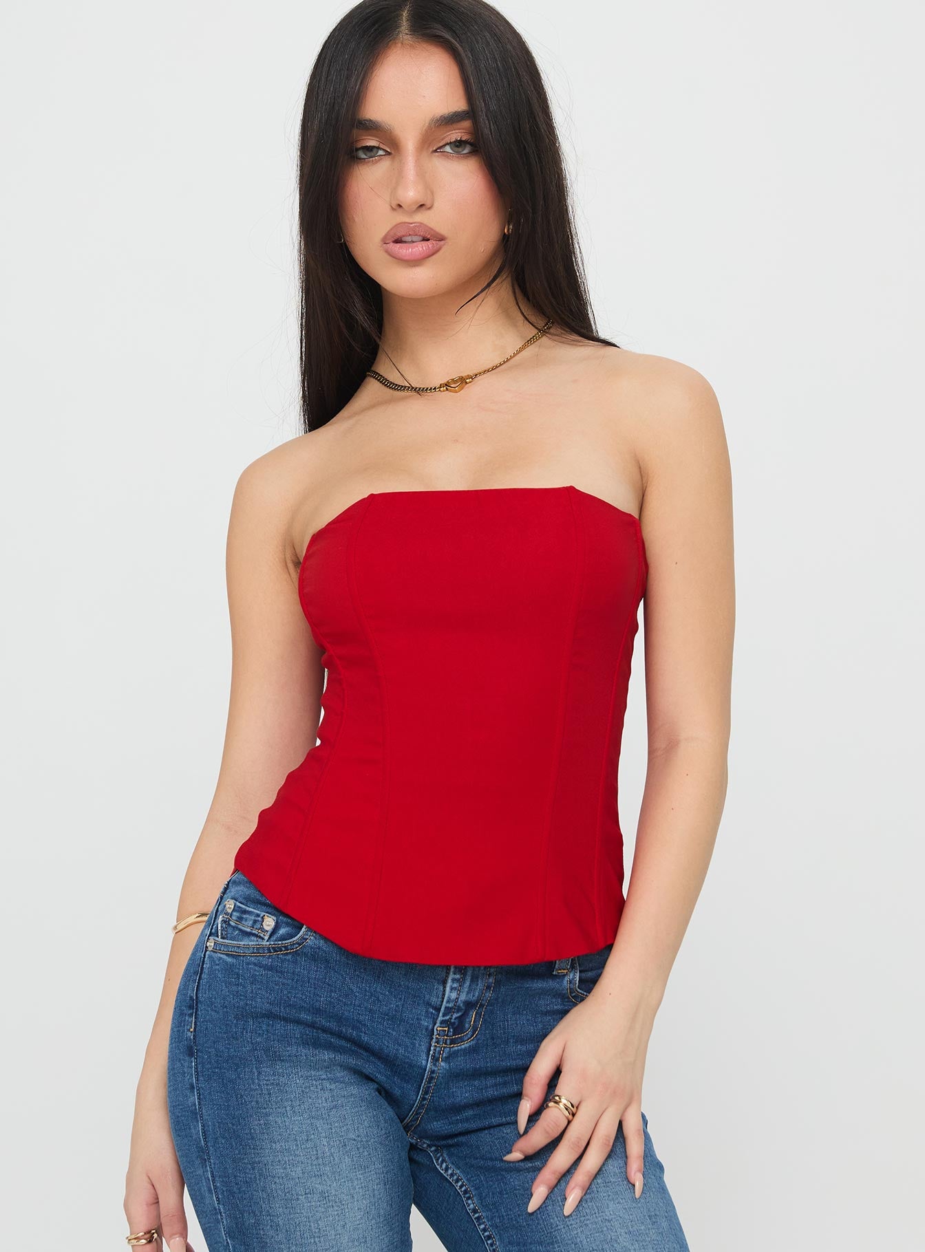 Kaetlyn Strapless Corset Top Red - Image 2