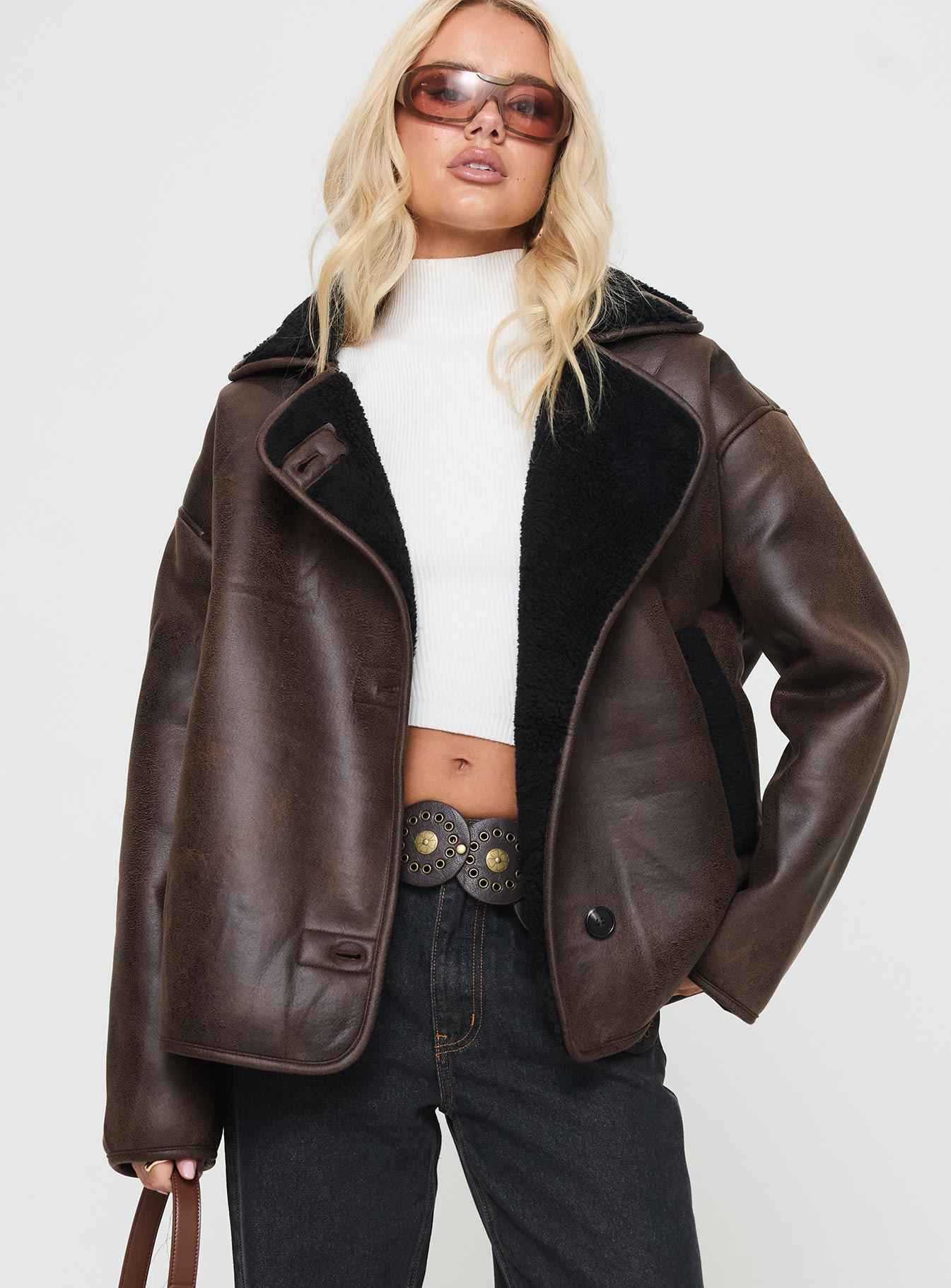 Nunez Faux Leather Jacket Washed Brown Black - Image 2