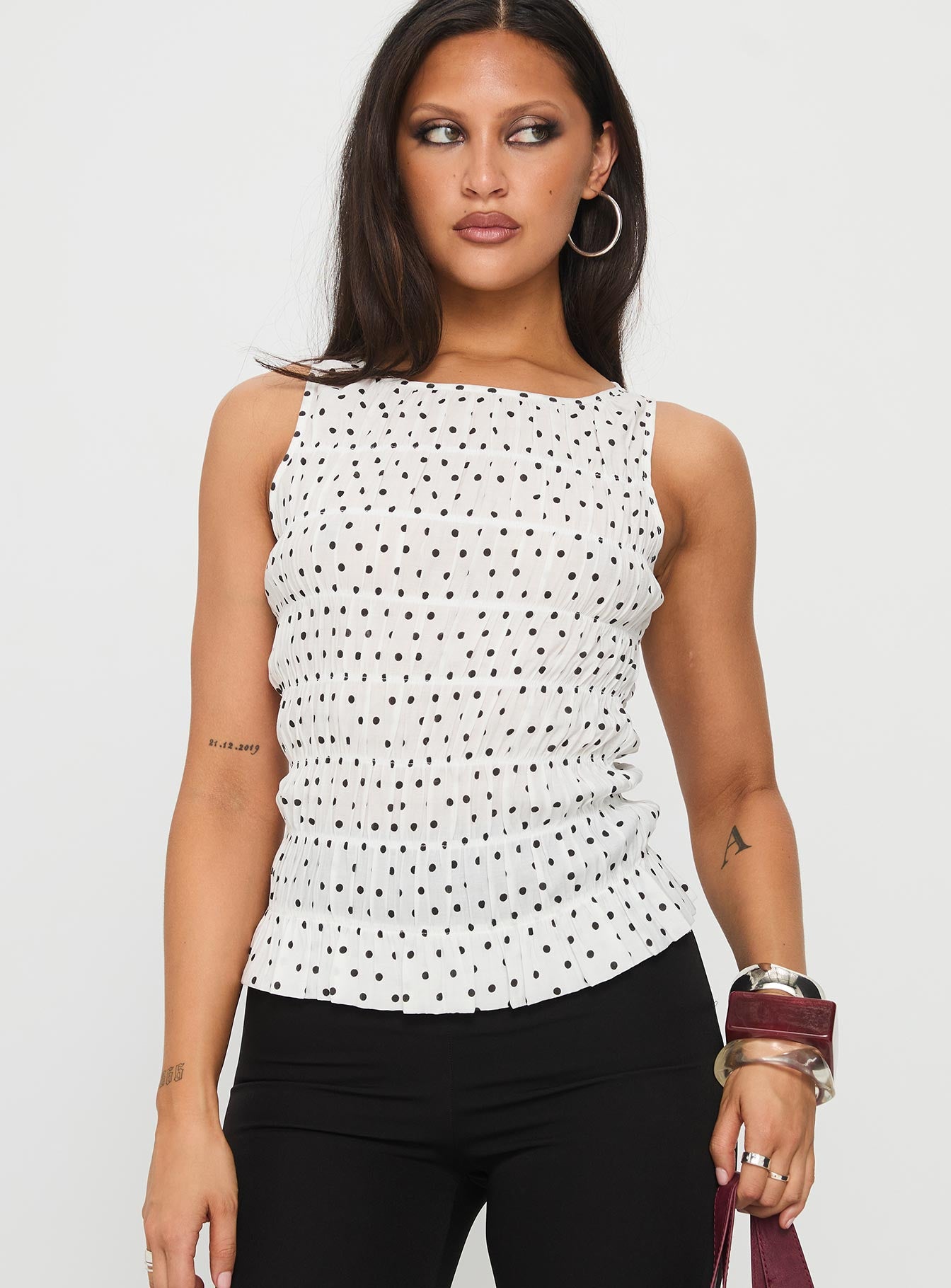 Marleene Shirred Top White Polka - Image 2