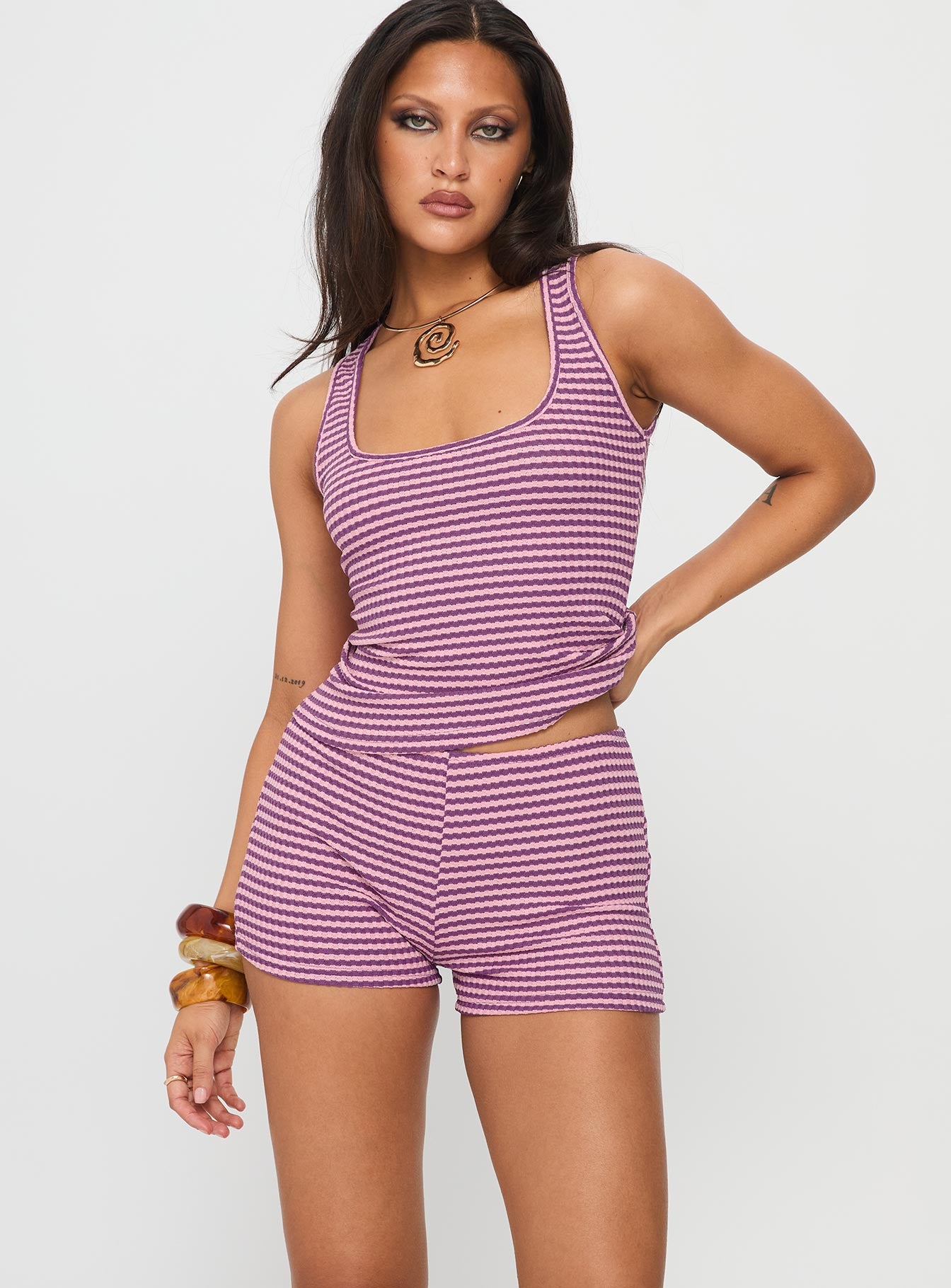 Roseblush Textured Tank Set Pink Purple Stripe - Image 2