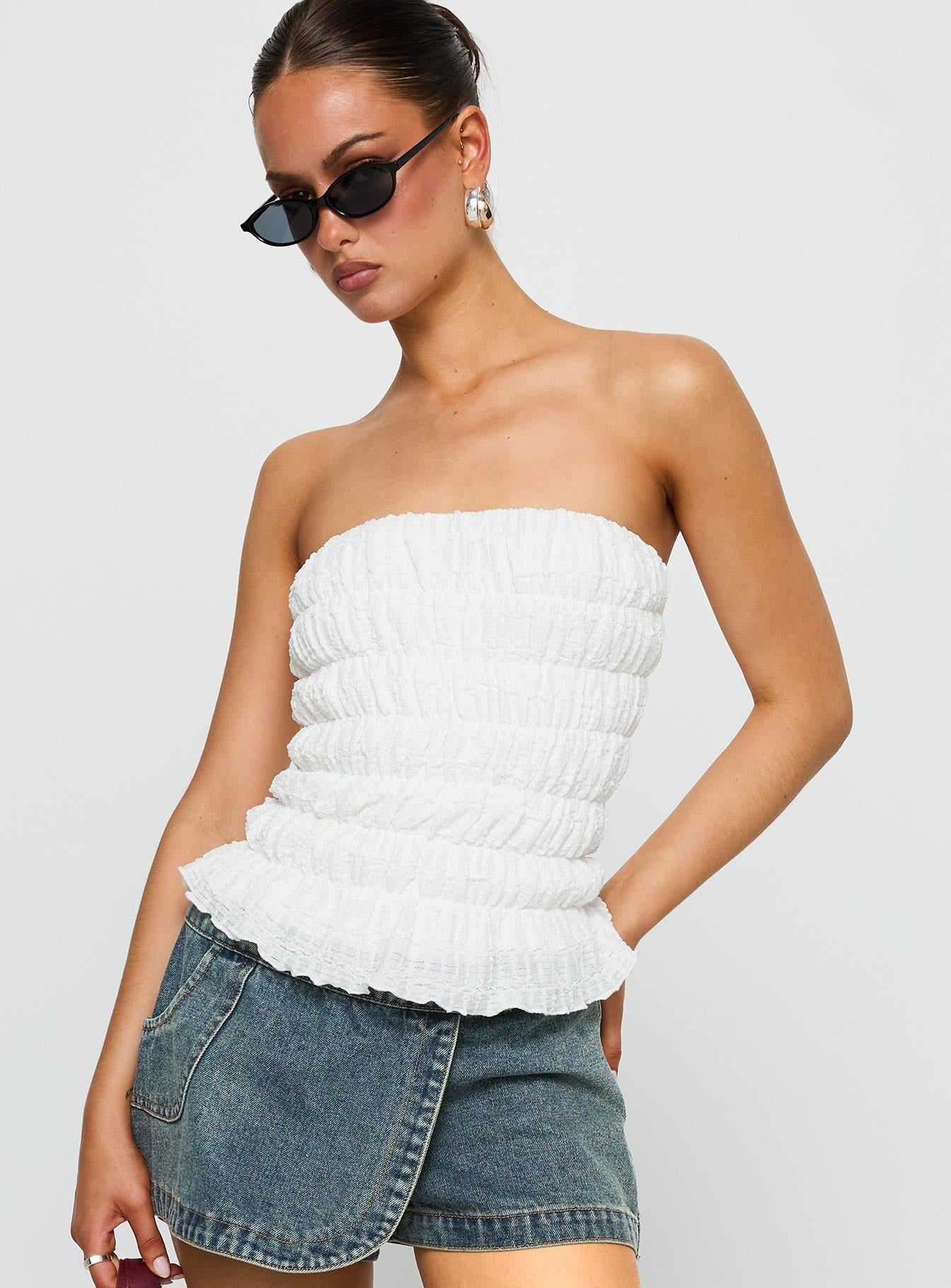Flashbloom Strapless Ruched Top White - Image 2