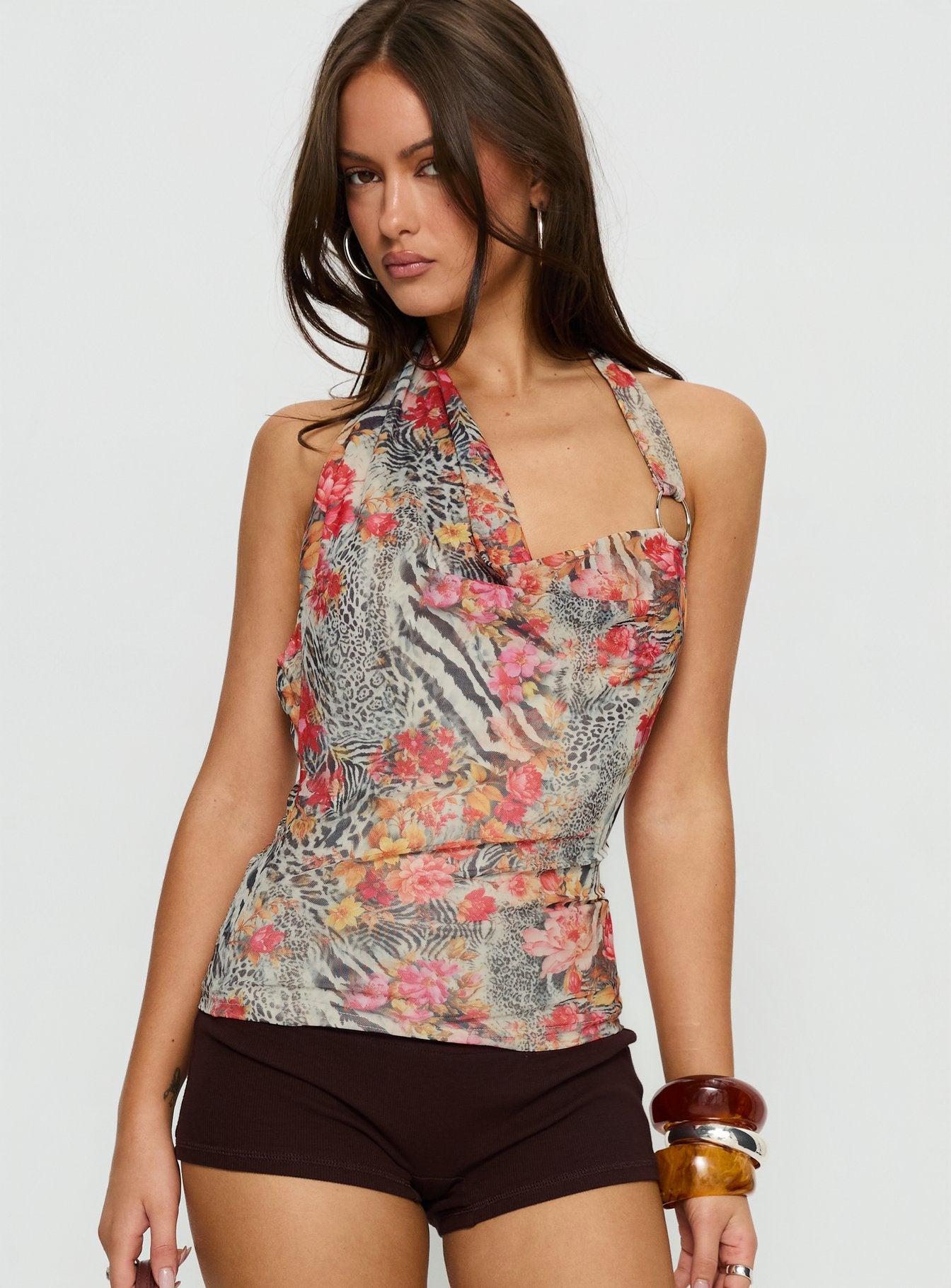 Analyssa Cowl Neck Top Leopard Floral - Image 2