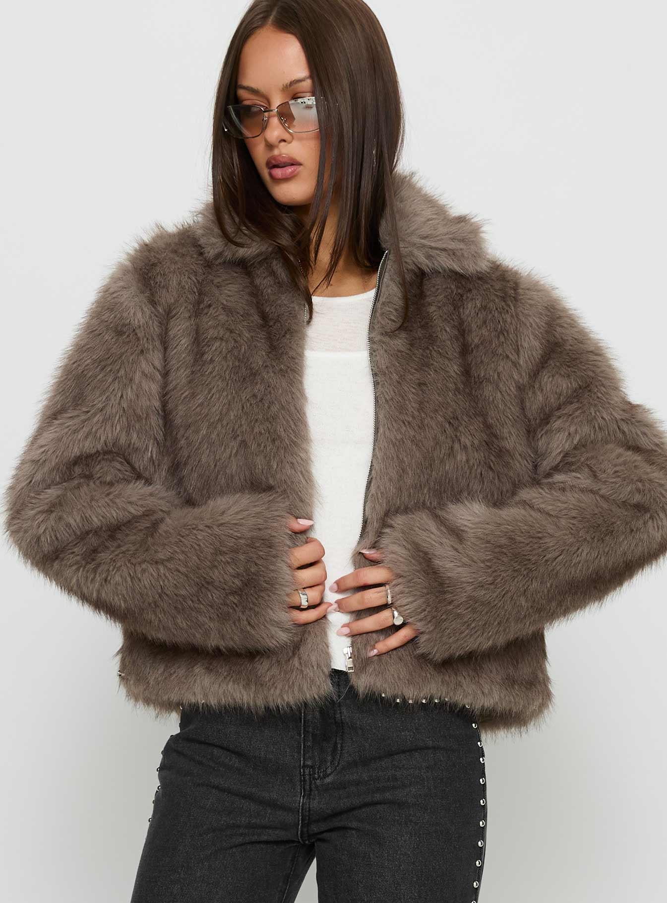 Kimberli Faux Fur Collared Jacket Brown - Image 2