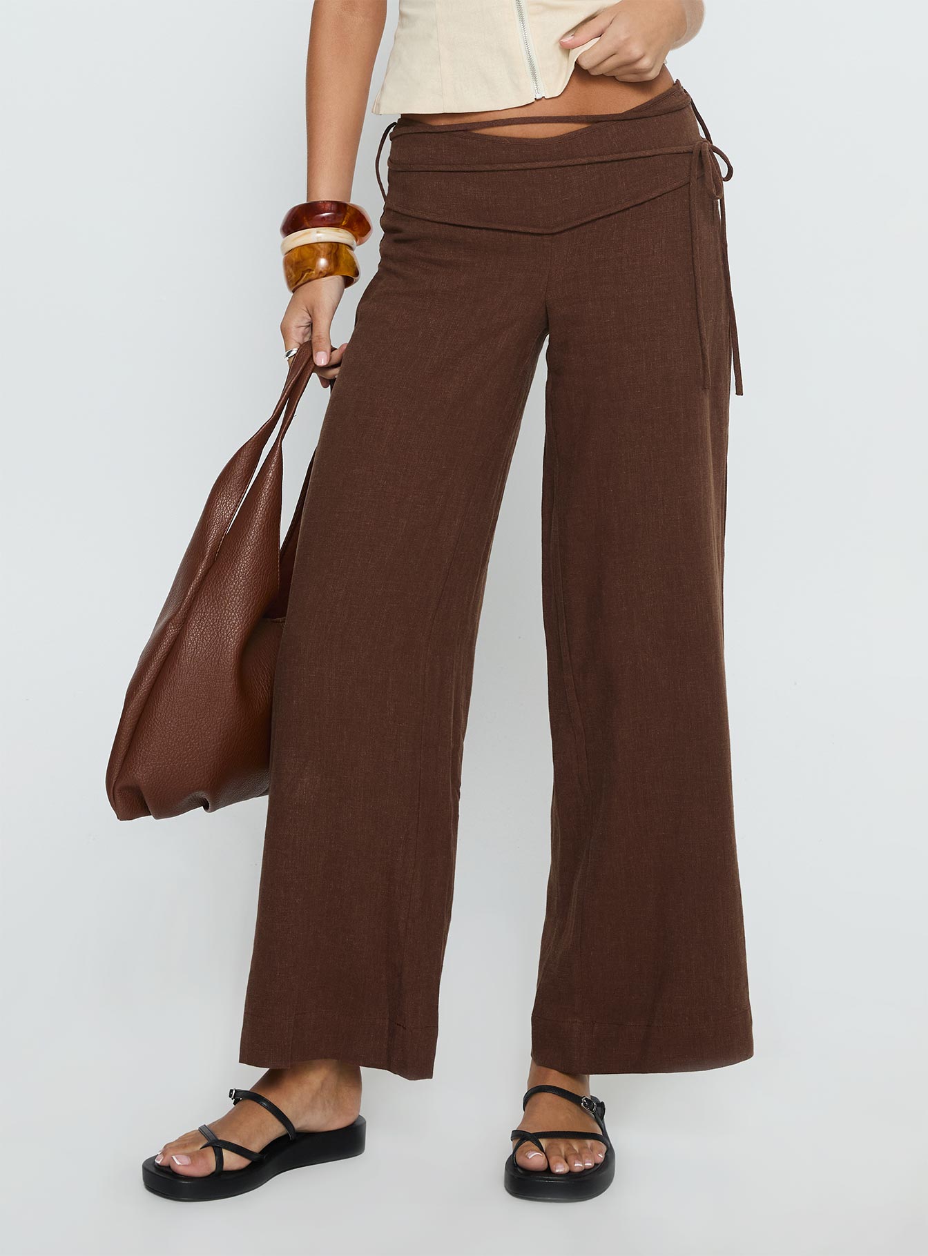 Silver Moon Linen Blend Tie Pants Brown - Image 2