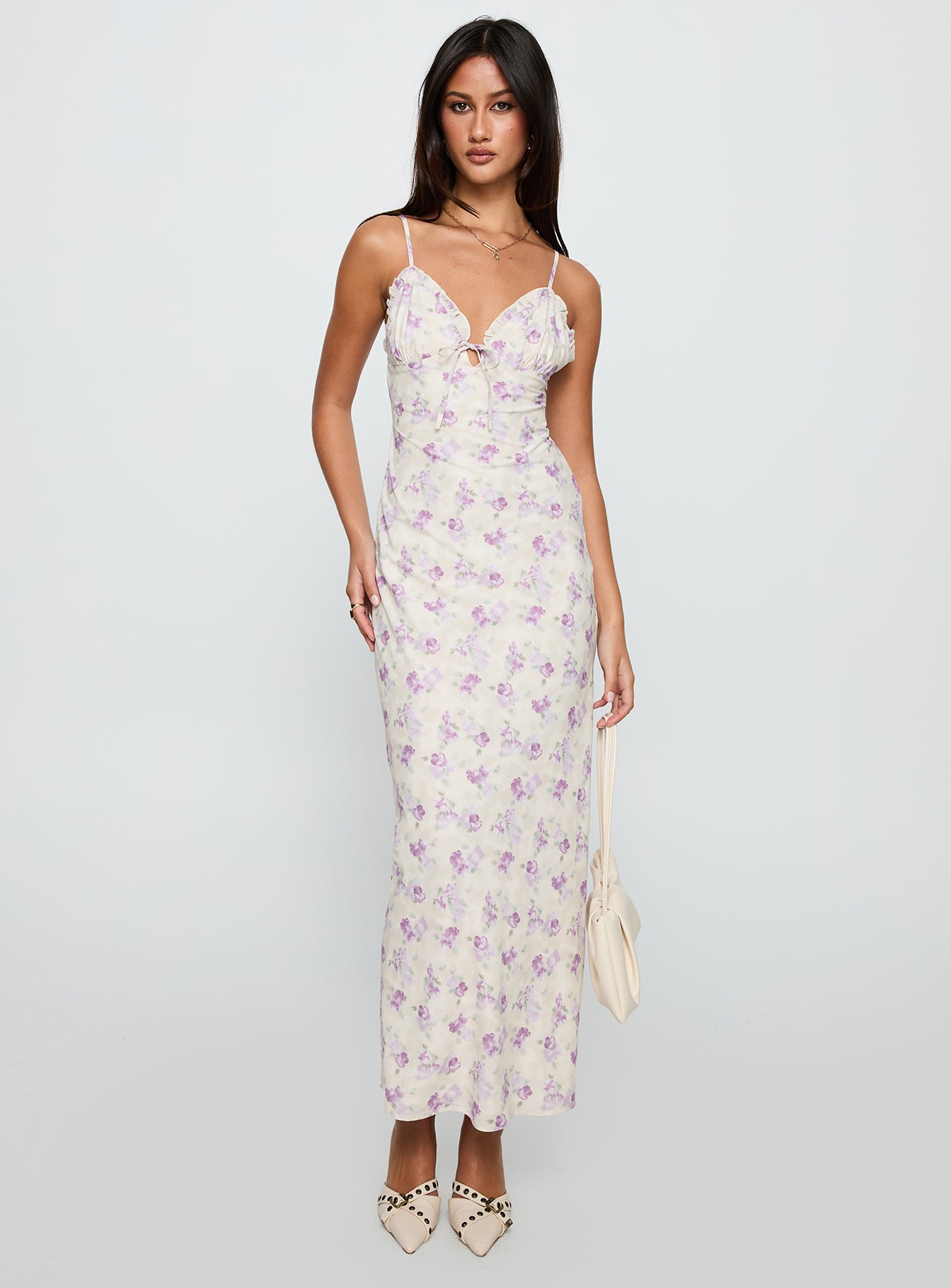 Jessamine Frill Maxi Dress White Lilac - Image 2