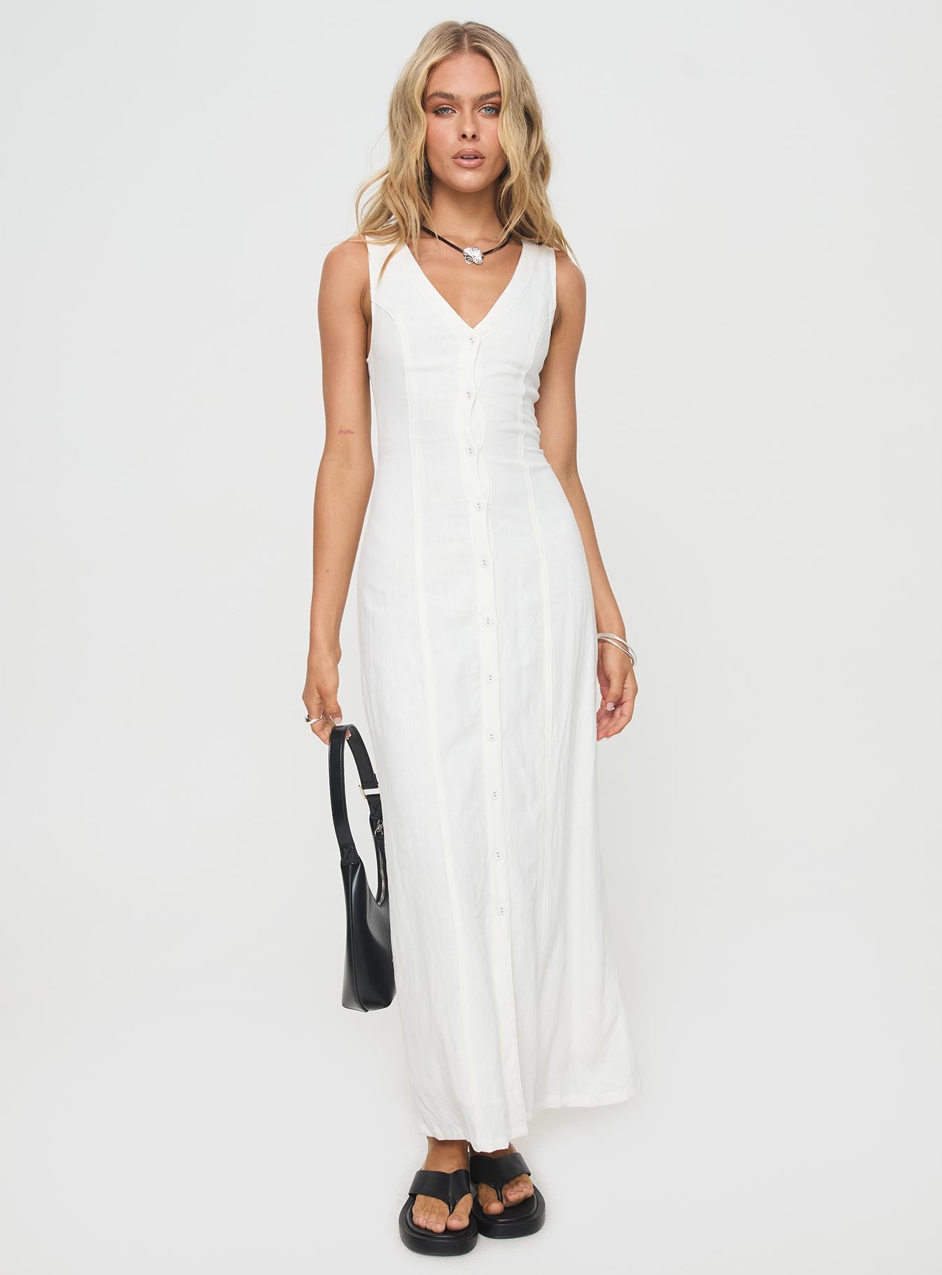 Summer Season Linen Blend Maxi Dress White - Image 2
