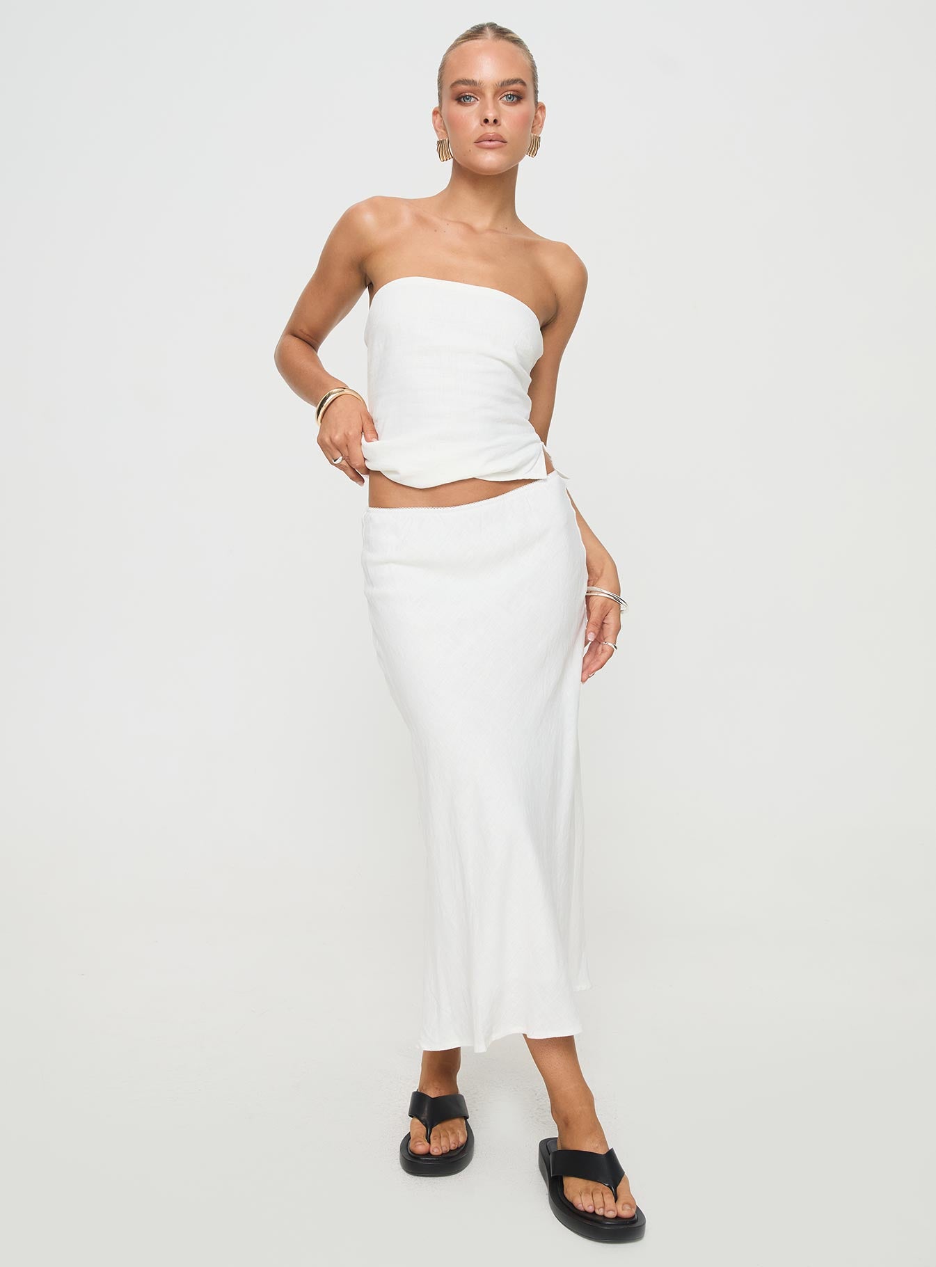Ermias Linen Blend Midi Skirt White - Image 2