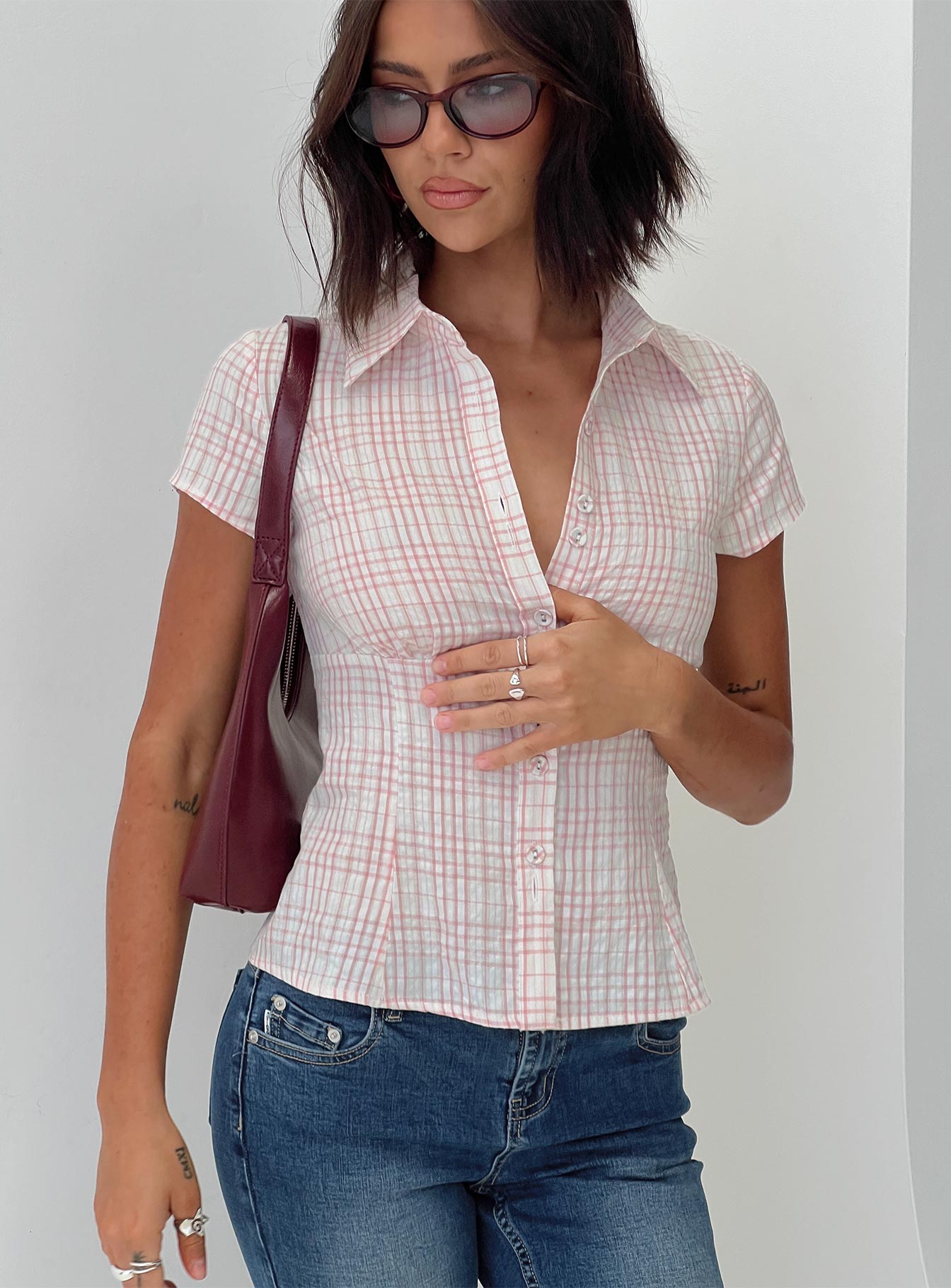 Cottesloe Blouse Top Pink Check - Image 13