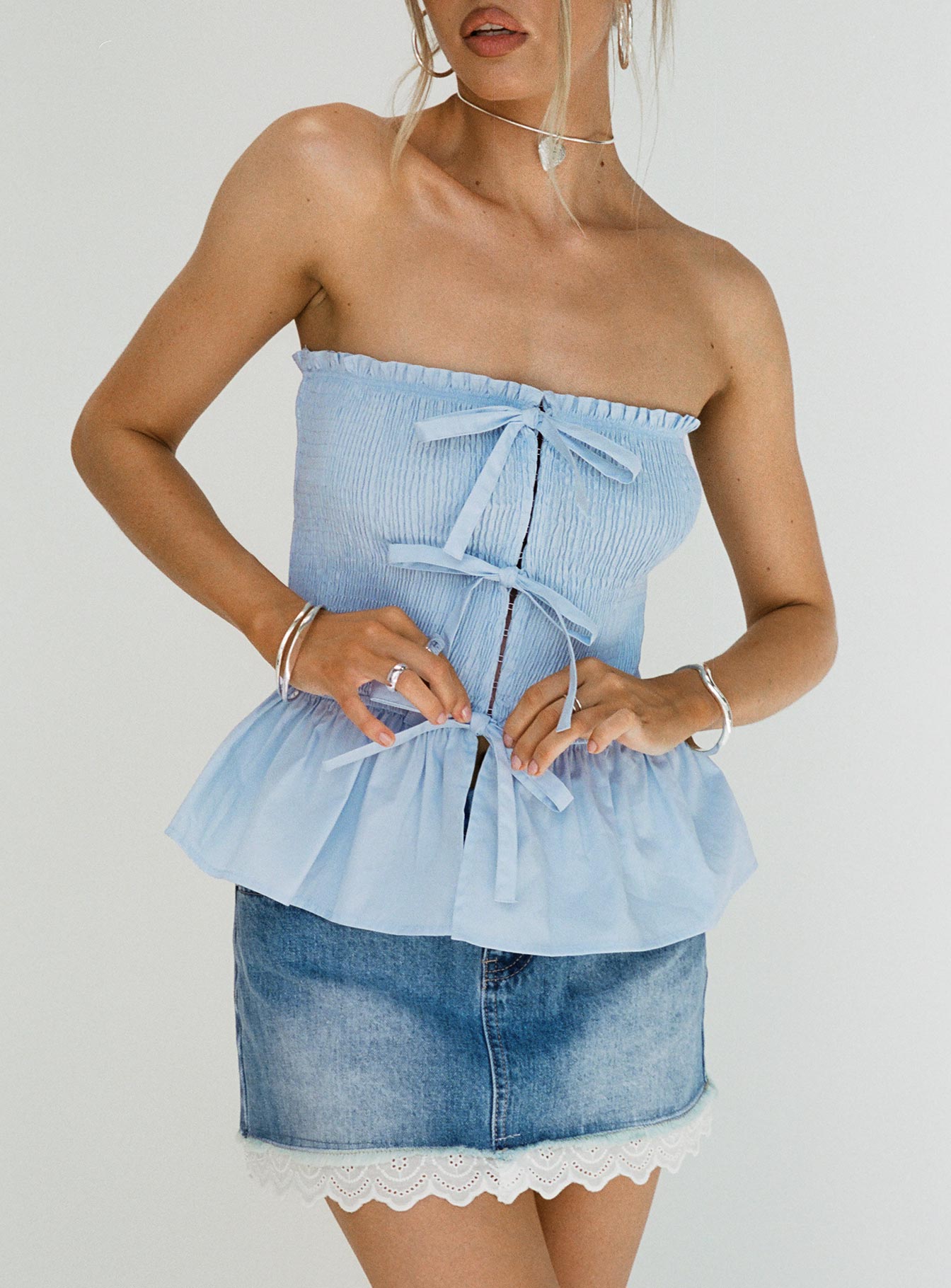 Jaymie Strapless Bow Top Blue - Image 2