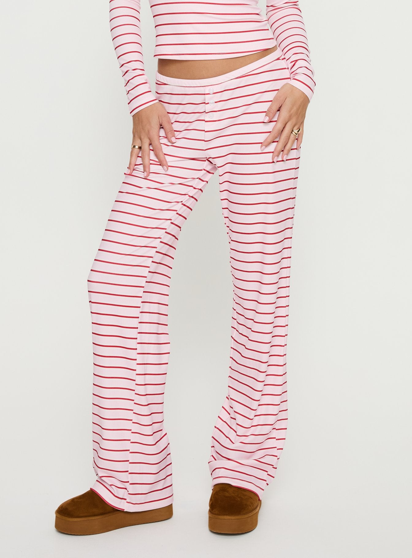 Slumber Party Sleep Rib Pants Pink Stripe - Image 2