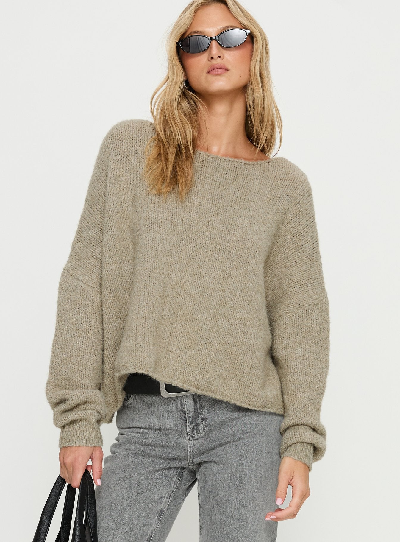 Ramy Wide Neck Knit Sweater Olive - Image 2