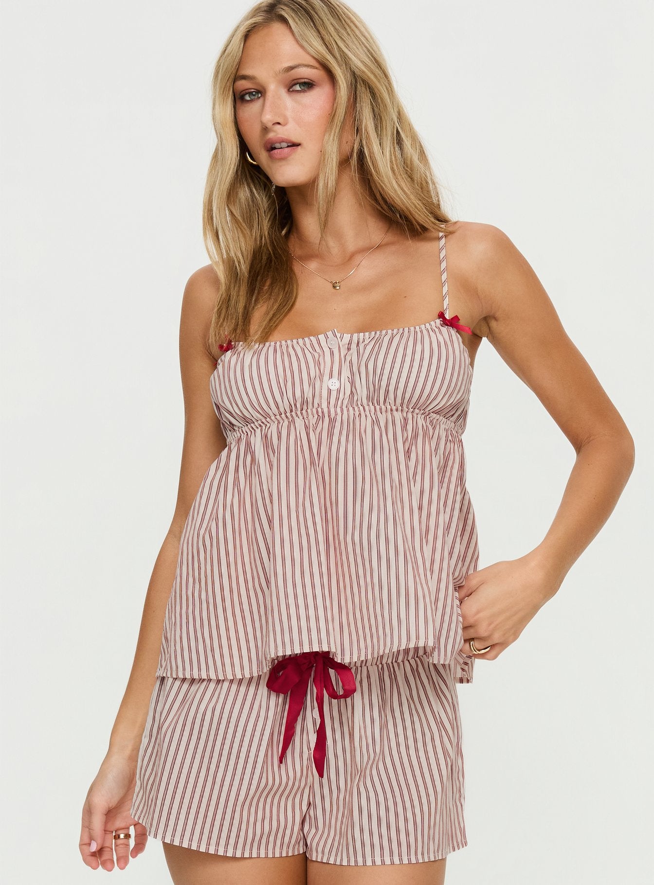 Chill Club Sleep Peplum Top Red Stripe - Image 2