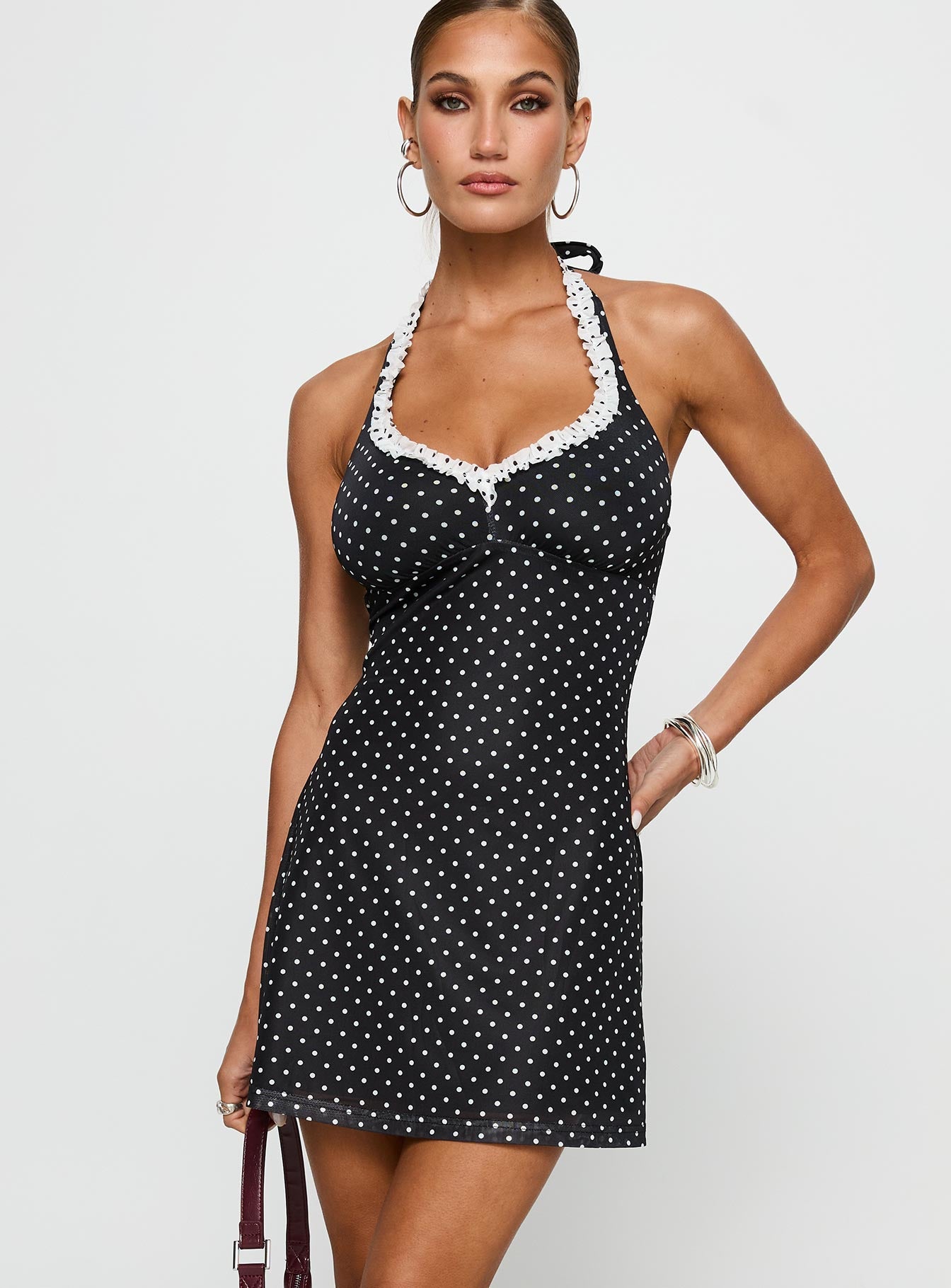 Black Beauty Halter Mini Dress Black Polka - Image 2