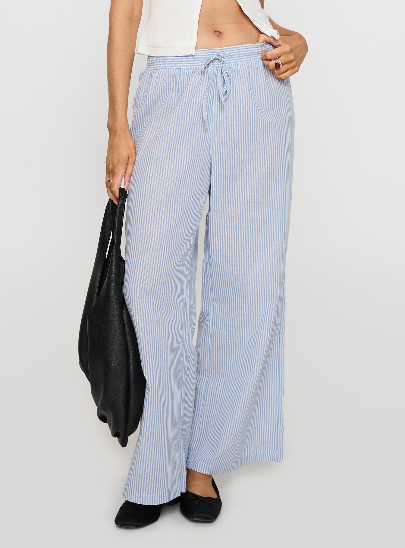 Holiday Tie Front Pant Blue White Stripe - Image 2