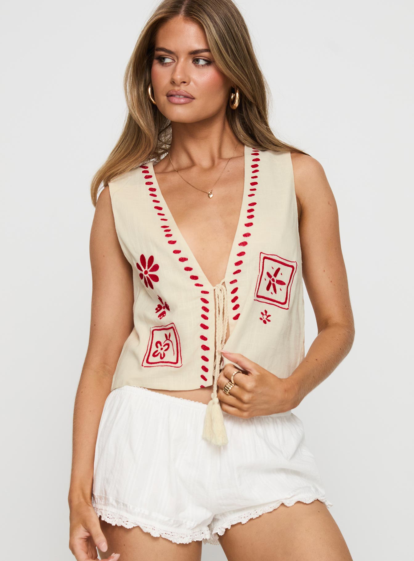 Grazia Vest Top Cream Red - Image 2