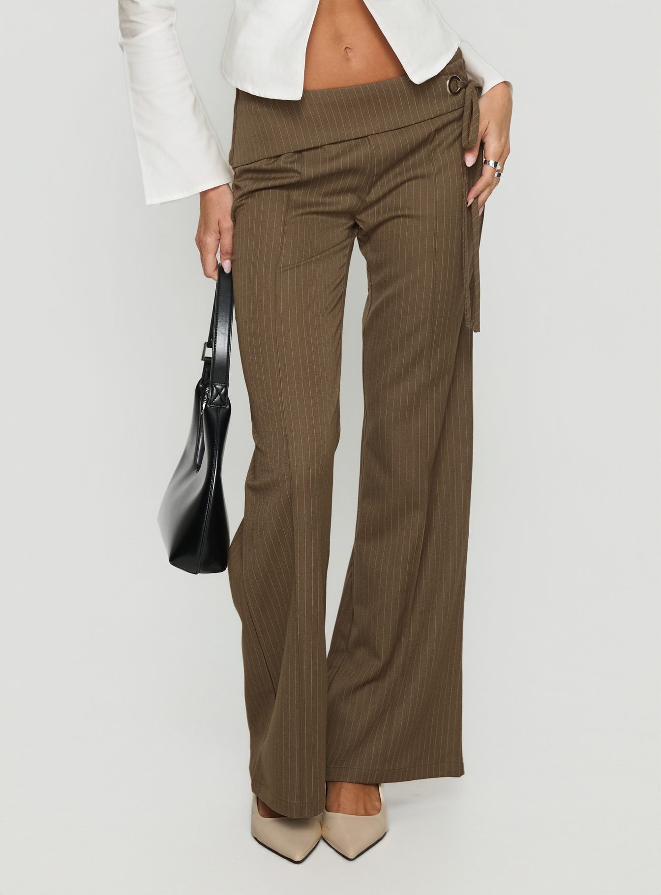 Cedrina Eyelet Fitted Suit Pants Green Pinstripe - Image 2