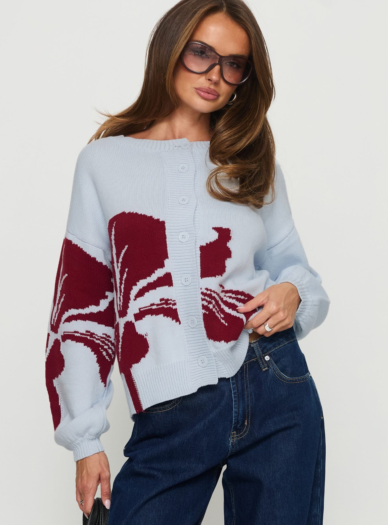 Jalenn Floral Knit Cardigan Blue Red - Image 2